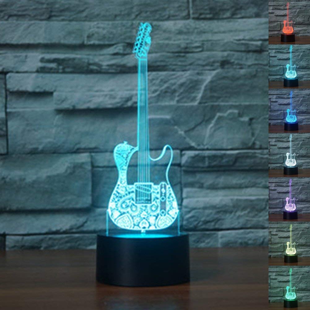 3D Guitar Night Light Lamp - 7 Color Changing LED Illusion Night Light with Touch Switch, USB Powered, Acrylic Flat ABS Base - Perfect for Bedroom, Kids Room, Party Decor, and Unique Gifts (Bus Design)