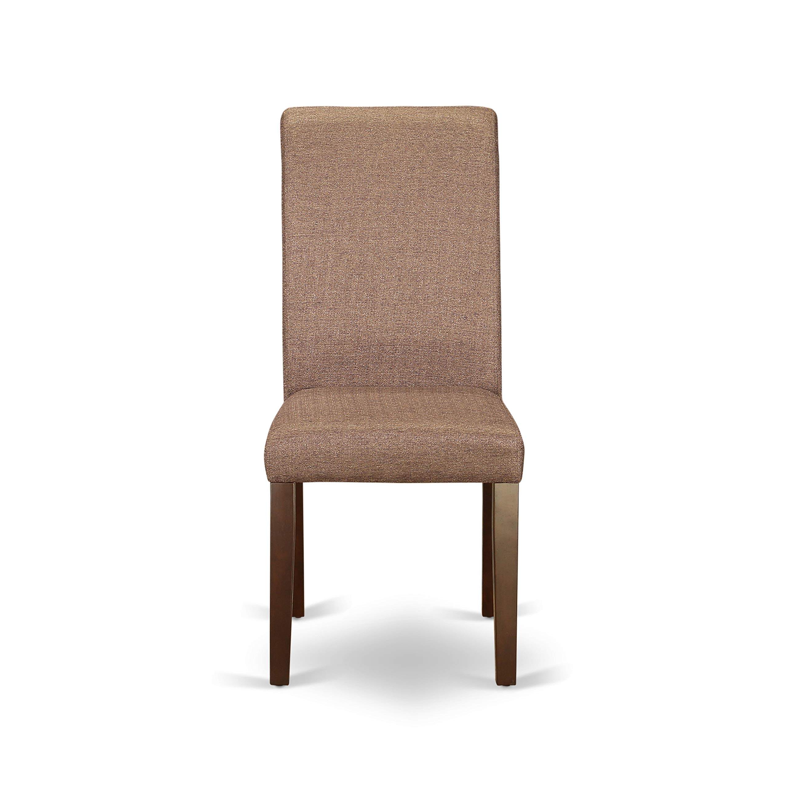 Modern 3-Piece Dining Table Set with Round Wooden Table & 2 Brown Linen Parsons Chairs - 42x42 Inch Mahogany - Perfect for Small Spaces, Breakfast Nooks & Cozy Apartments