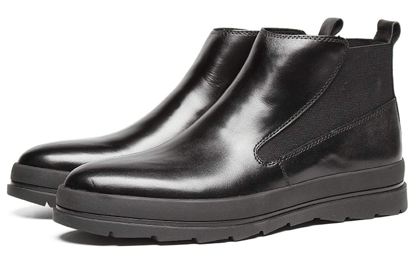 Santimon Men's Leather Slip-On Chelsea Boots - Black Platform Ankle Boots for Dress & Casual Wear | Comfortable & Stylish Footwear for Work, Parties & Everyday Outfits