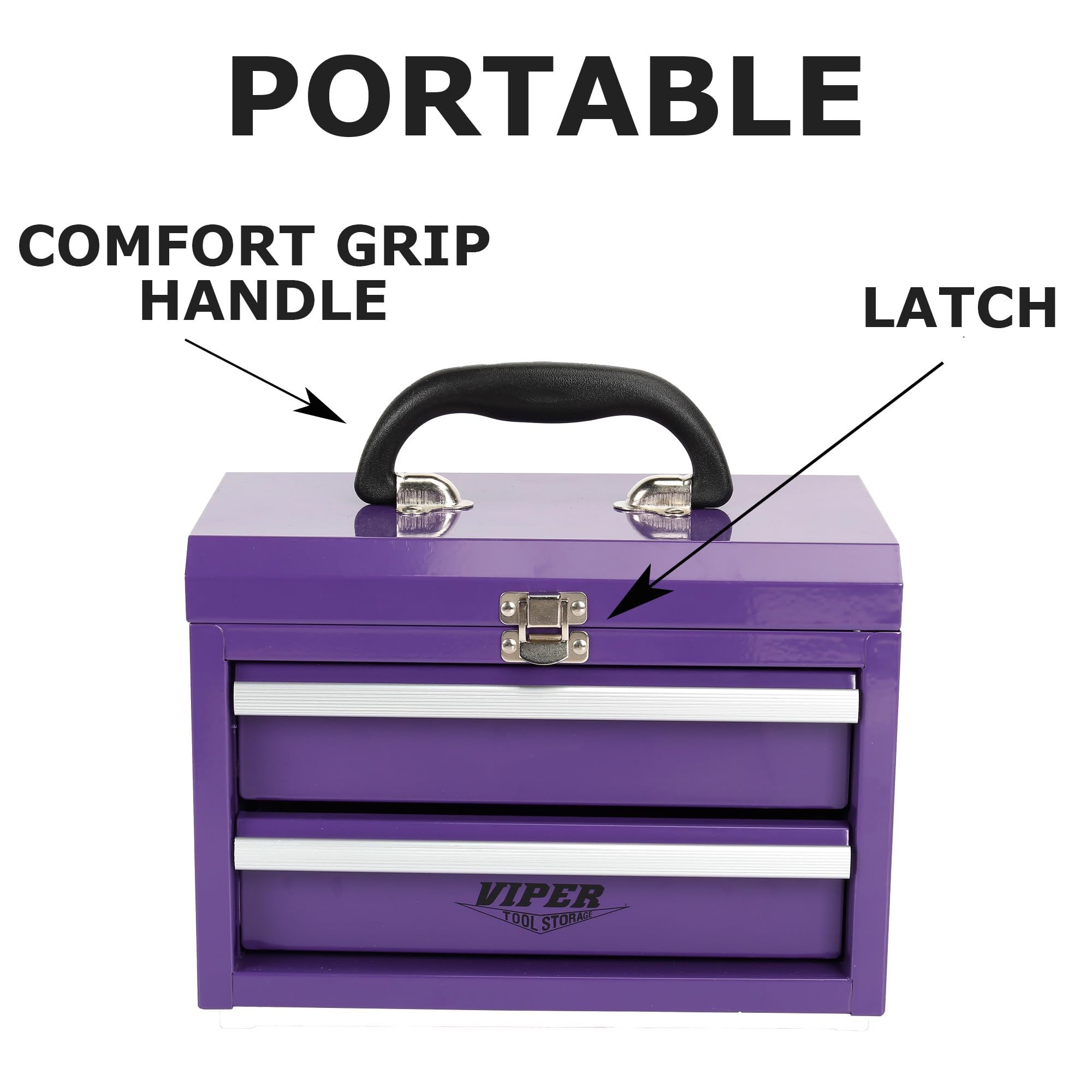 Viper 11-Inch 2-Drawer Portable Toolbox - Purple for DIY & Crafts