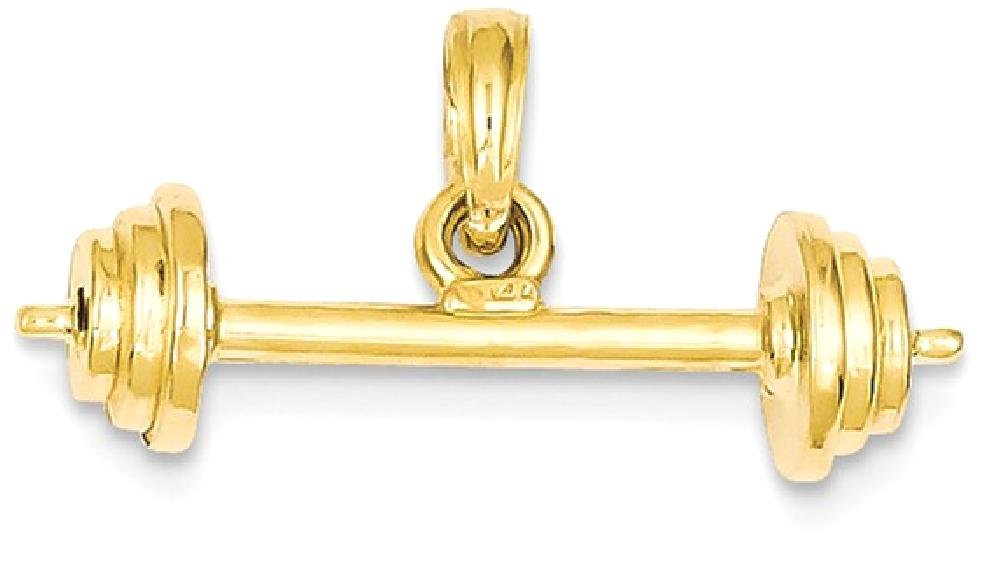 14K Solid Yellow Gold Bodybuilder Barbell Necklace - Weightlifting Gym Jewelry for Men - Perfect Gift for Fitness Lovers & Athletes - Workout, Bodybuilding & Sports Pendant Charm