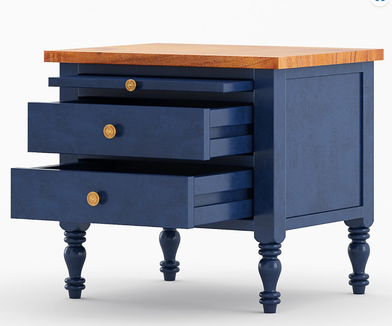Hand Carved Blue Nightstand - Solid Wood Bedside Table with Drawer for Bedroom, Living Room, or Guest Room - Perfect for Storage & Decor