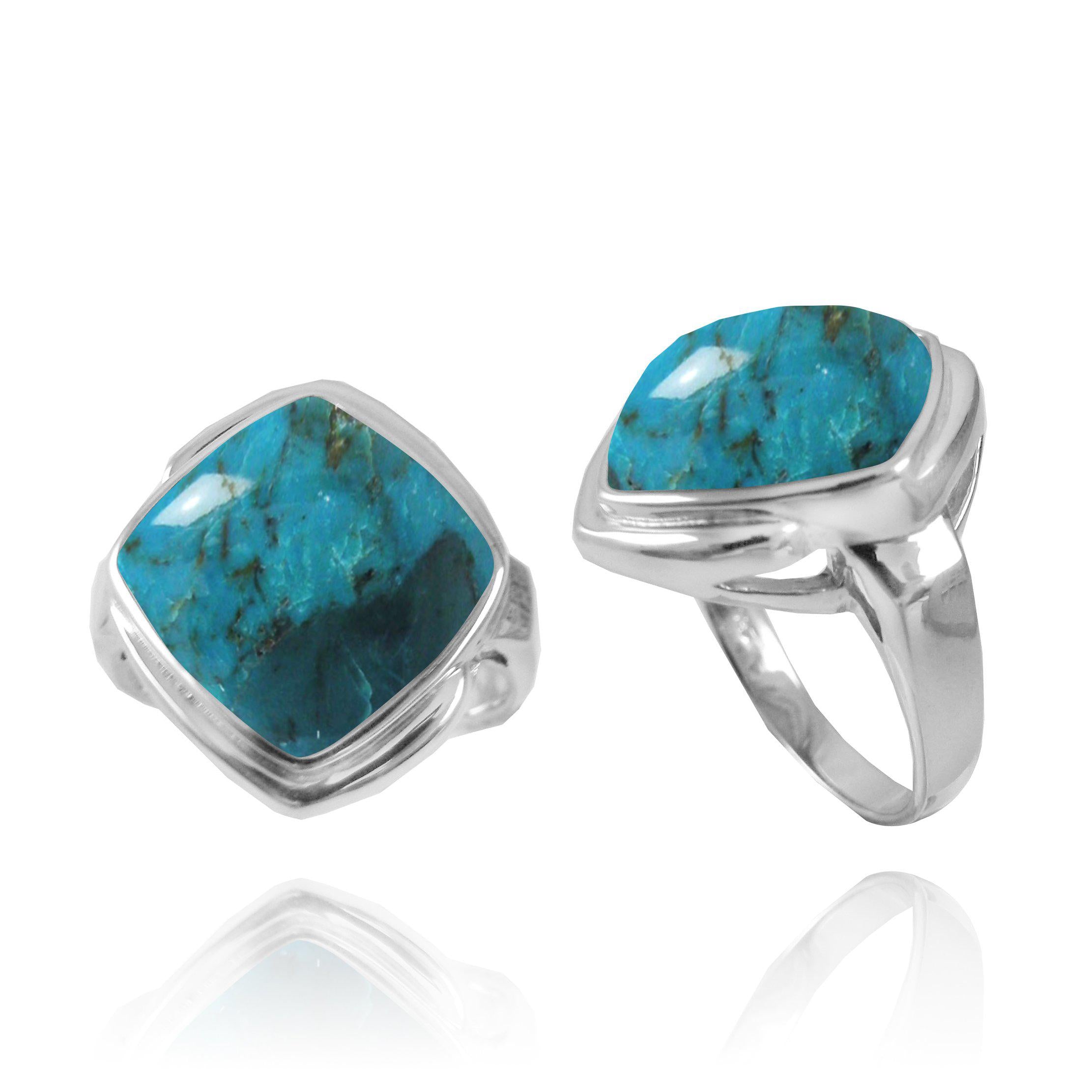 Natural Compressed Turquoise Gemstone Ring for Women - Handmade Sterling Silver Jewelry for Boho Chic & Casual Wear