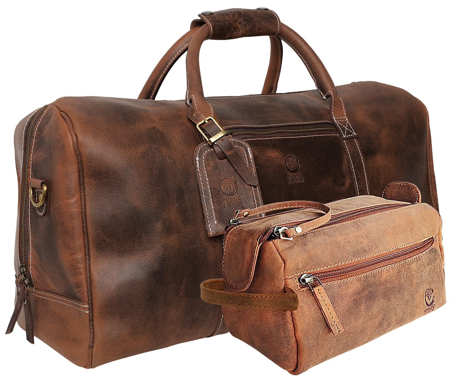 Premium Leather Duffel Bag & Toiletry Bag Set - Stylish Travel Weekender for Men & Women | Perfect for Business Trips, Gym, Weekend Getaways & Gifts
