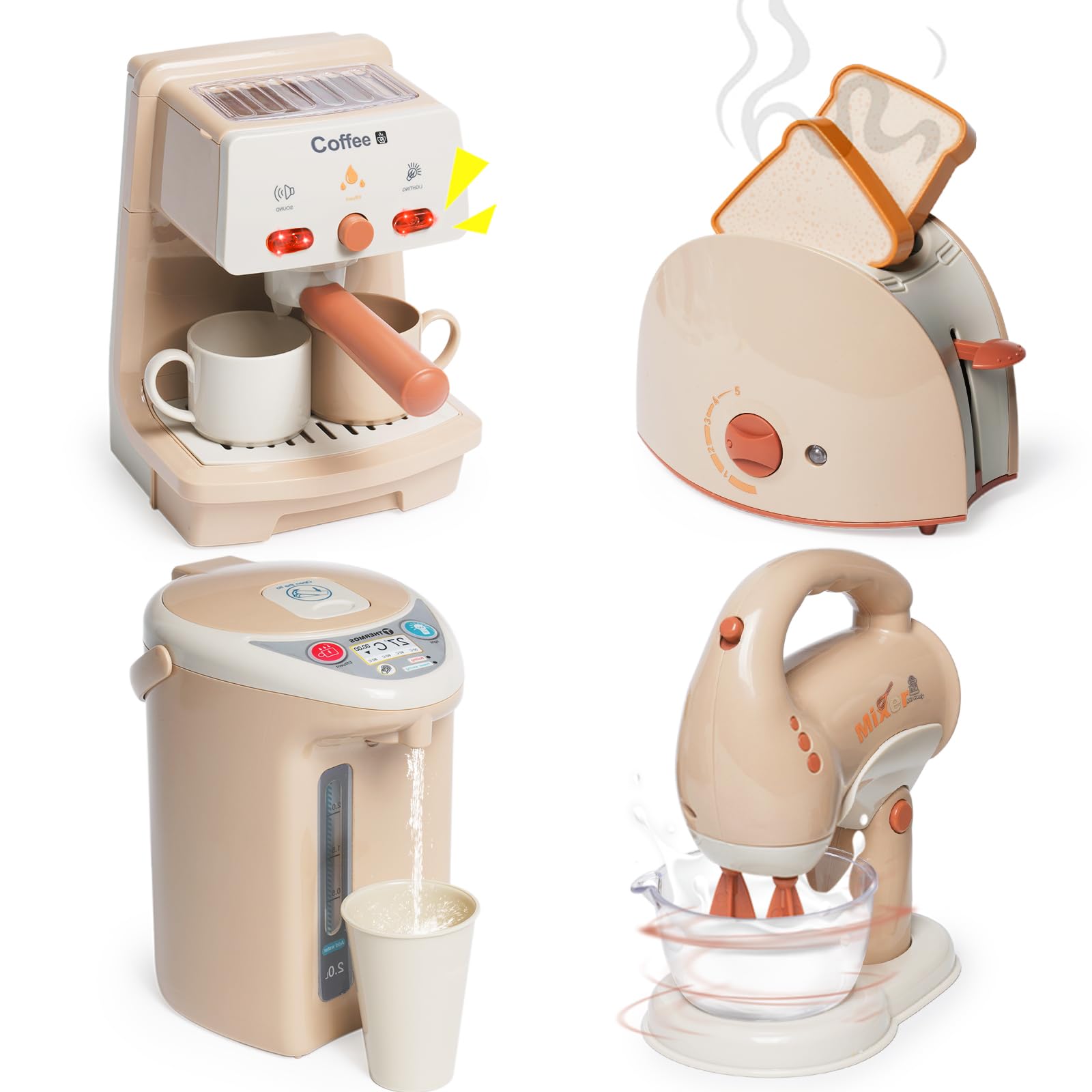 Kids Kitchen Playset with Coffee Maker, Blender, Mixer & Toaster - Pretend Play Cooking Toys for Boys & Girls Ages 3+ | Perfect for Role Play, Birthday Gifts & Early Learning Fun