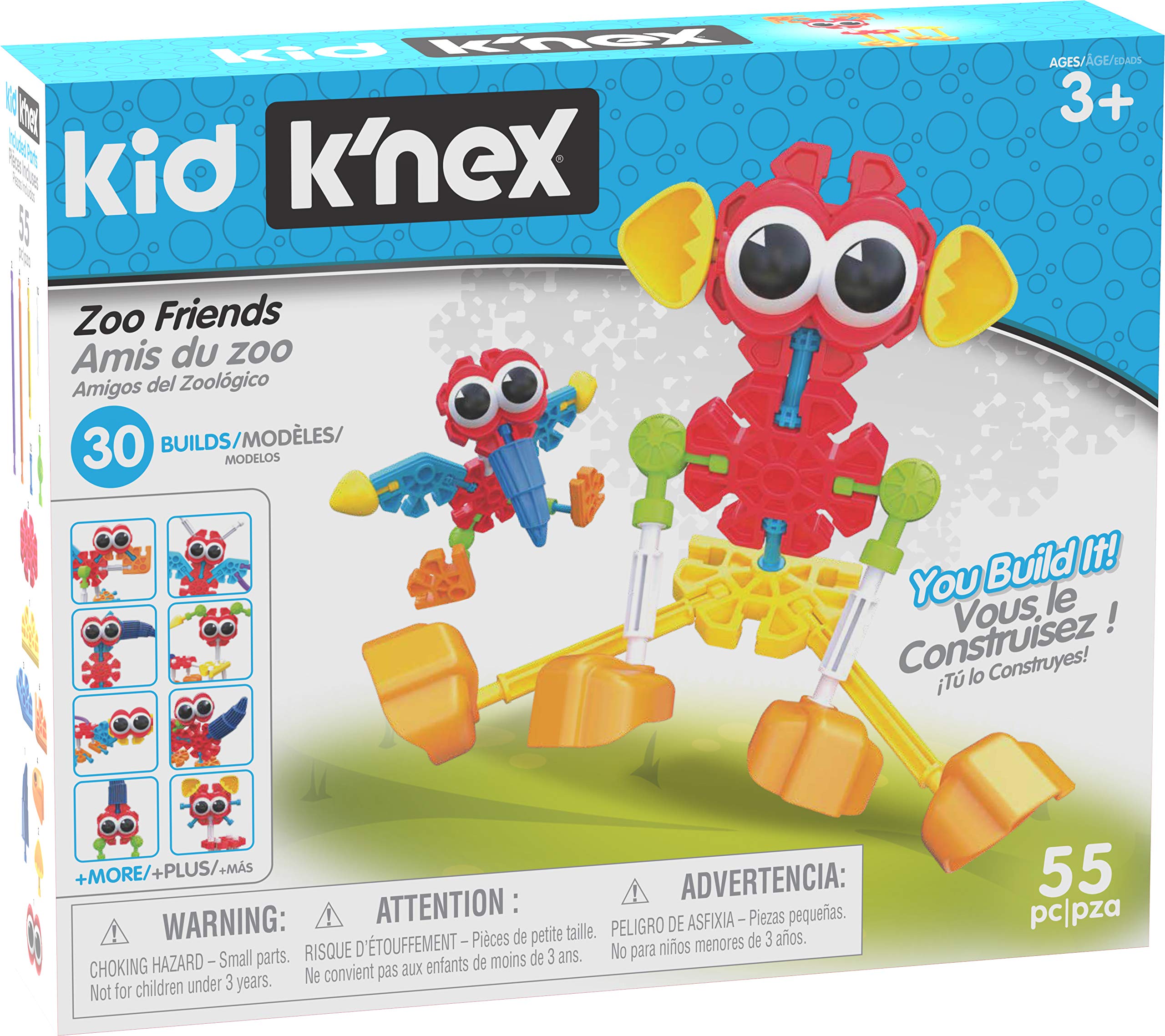 K'Nex Kid 85700 30 Model Zoo Friends Building Set - 55-Piece Educational Construction Toy for Boys & Girls Ages 3+ | STEM Learning, Creative Play & Animal-Themed Building Fun | Perfect for Preschool Playtime, Birthday Gifts & Classroom Activities