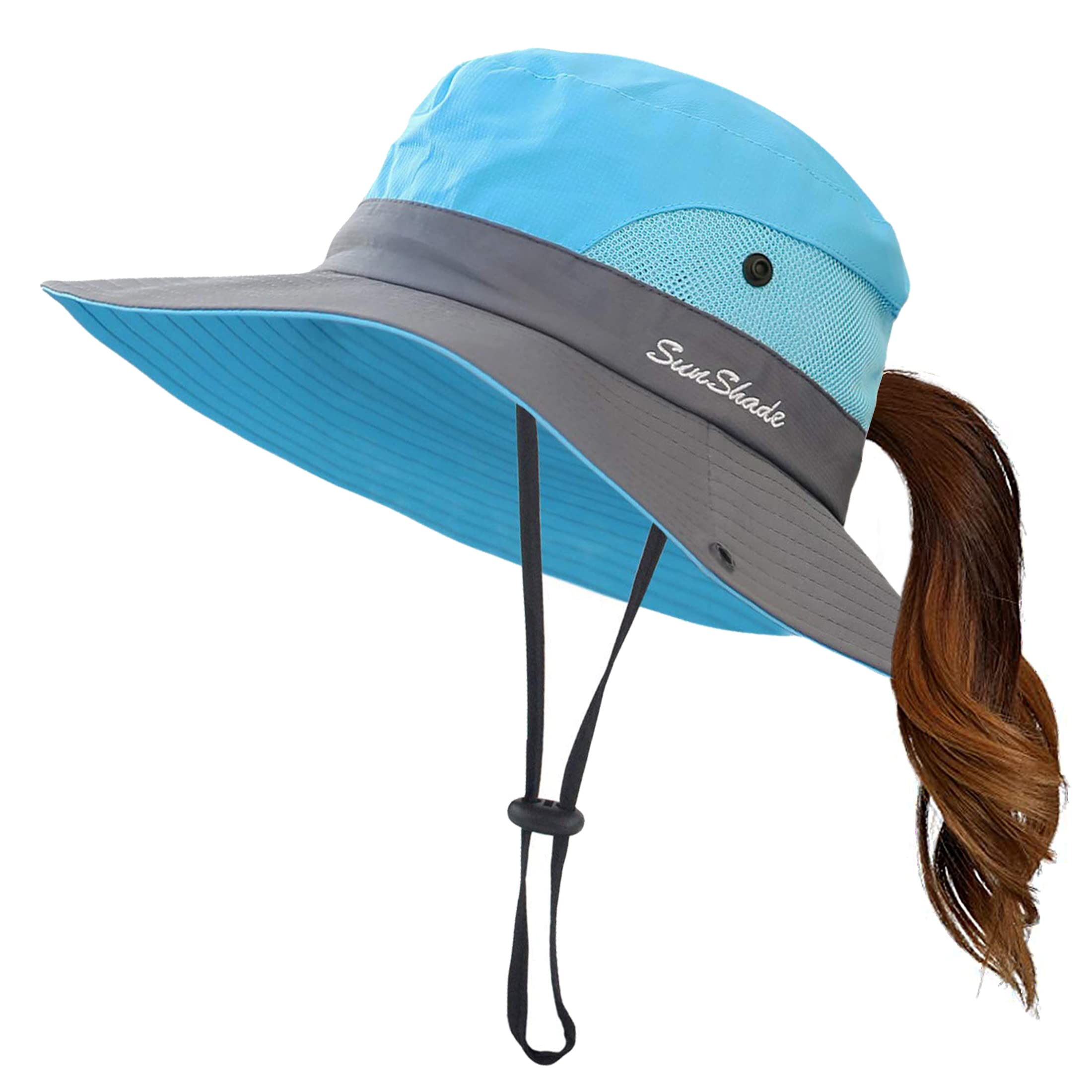 Mukeyo Kids Girls Summer Sun Hat - Wide Brim UV Protection Foldable Ponytail Beach Bucket Cap for Outdoor, Travel & Play | Perfect for Beach, Pool & Park Adventures