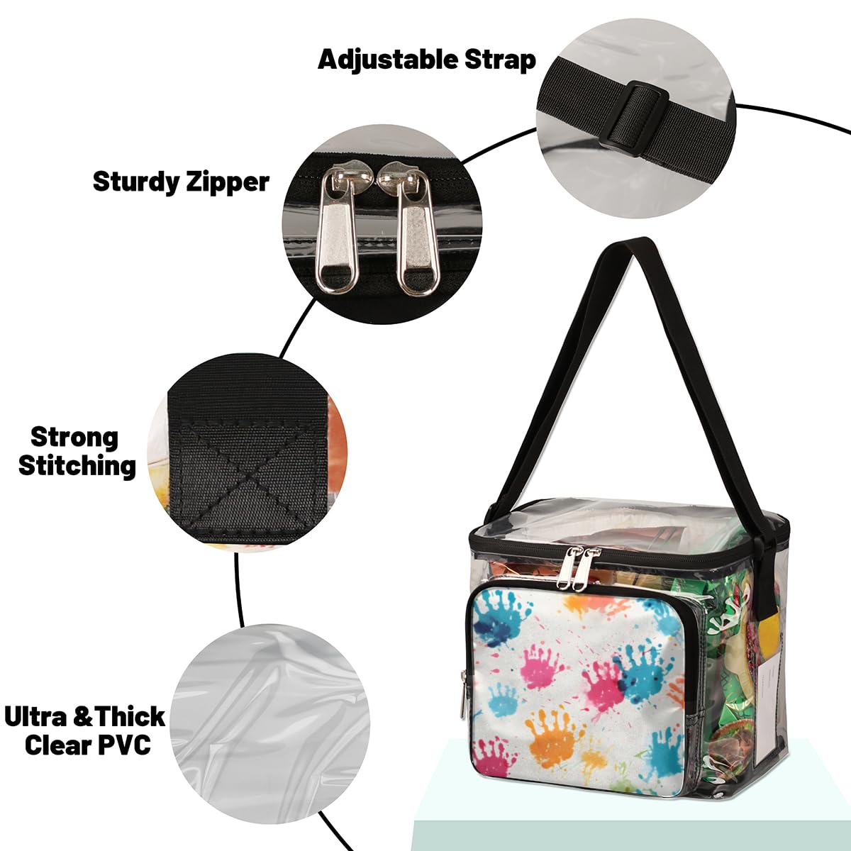Vibrant Hand-Painted Clear Tote Bag with Handles - Transparent Crossbody Shoulder Bag for Lunch, Beach & Outdoor Activities | Perfect for Travel, Picnics, Concerts & Sports Events | Stadium Approved Multipurpose Carryall