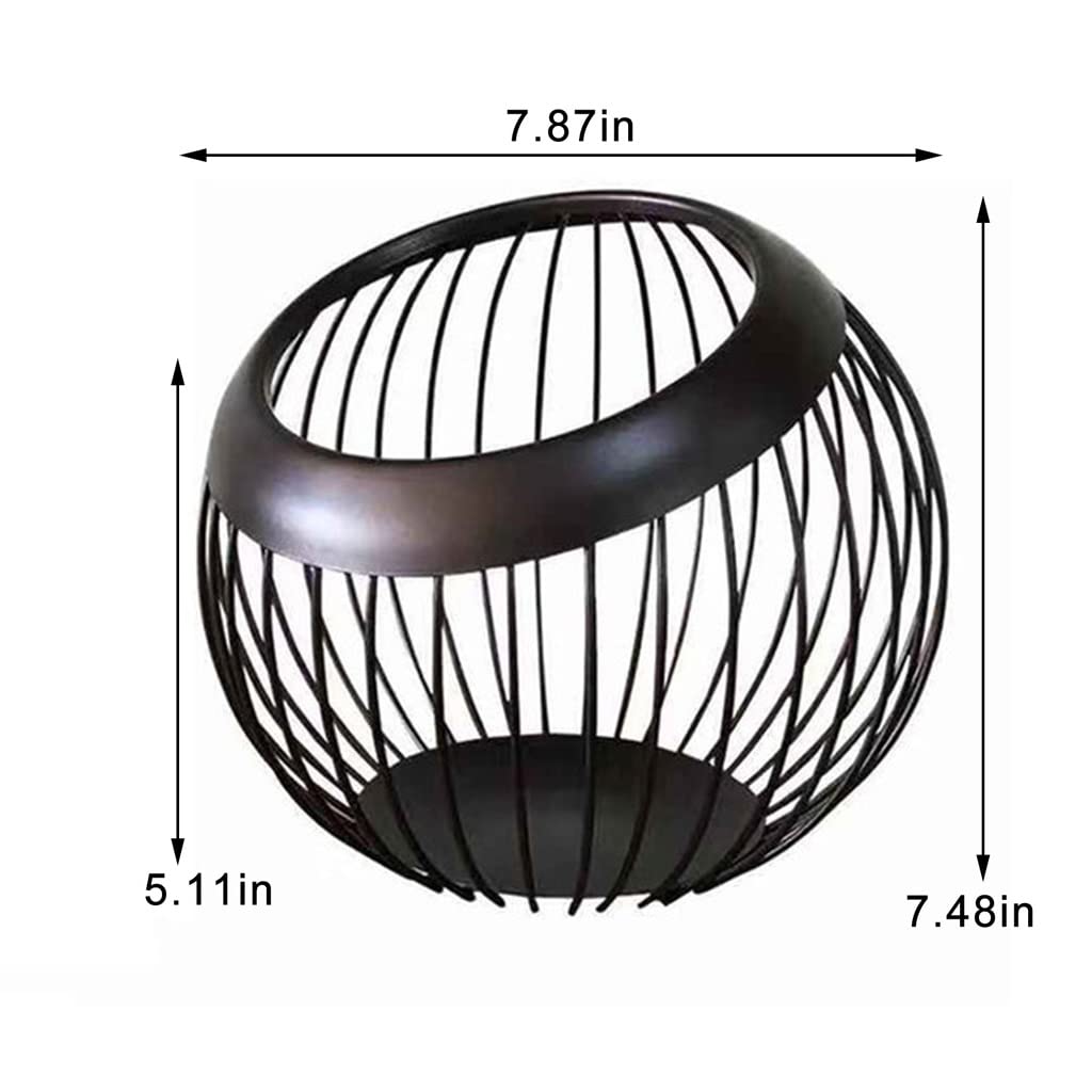 Stainless Steel Wire Fruit Basket - Large Black Metal Fruit Bowl with Drain Holes for Kitchen Counter, Dining Table, or Office Snack Storage - Organizes Fruits, Vegetables, Coffee Pods & More