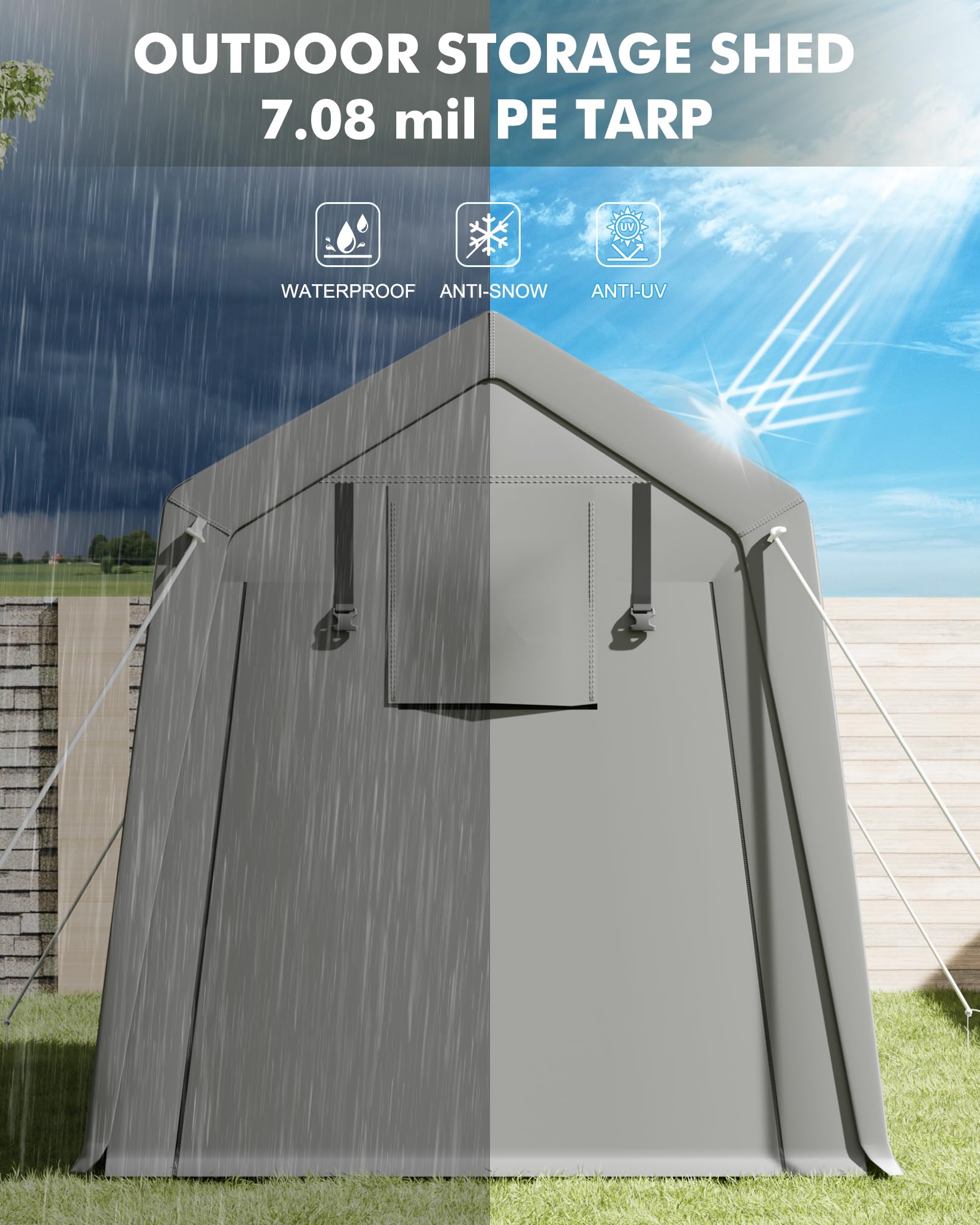 10x15ft Heavy Duty Waterproof Carport Storage Shed with 2 Roll-Up Zipper Doors - Shelter Logic Garage Tent for ATV, Motorcycle, Bike, Garden Tools & Firewood - Perfect for Outdoor Vehicle Protection & Backyard Storage