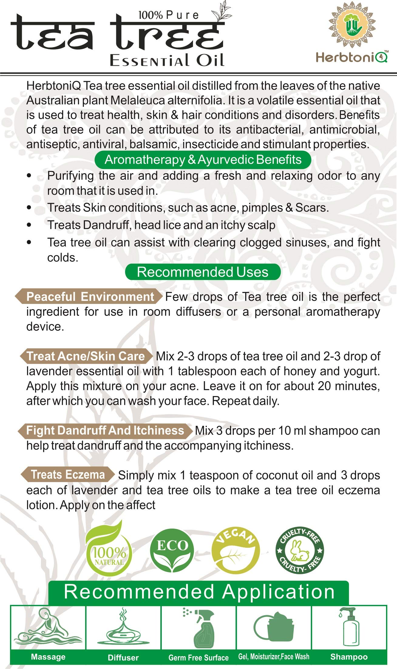 Pure Tea Tree Essential Oil for Hair, Face & Body - 100% Natural Undiluted Tea Tree Oil for Skin Care, Acne Treatment & Aromatherapy - Therapeutic Grade Essential Oil for Men & Women - Perfect for Massage, DIY Beauty & Home Remedies - 15ml Bottle