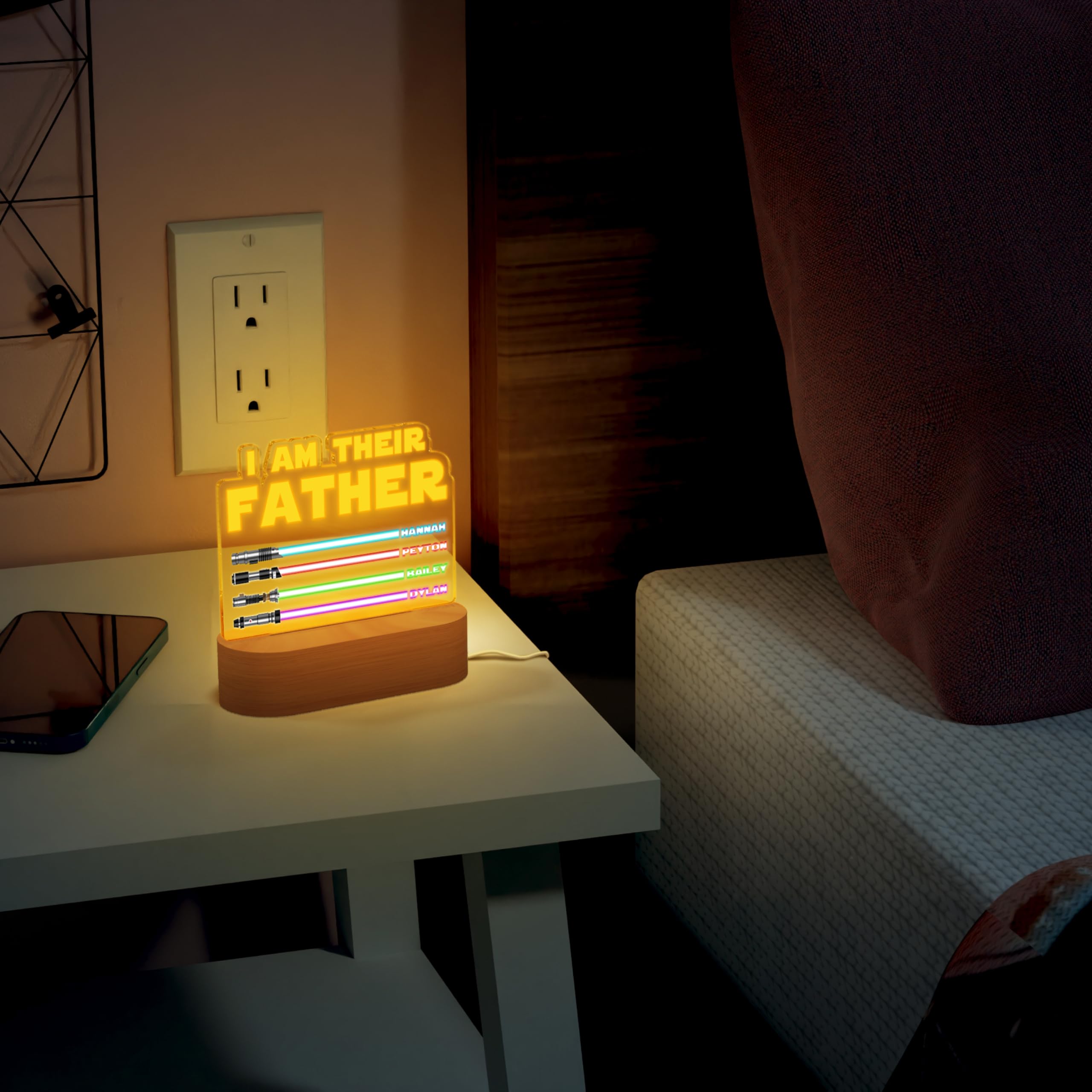 Custom 'I AM THEIR FATHER' LED Night Light - Personalized Acrylic Sign with 1-7 Kids Names - Unique Father's Day Gift for Dad from Daughter, Son or Wife - Perfect for Bedside, Office Desk & Man Cave Decor