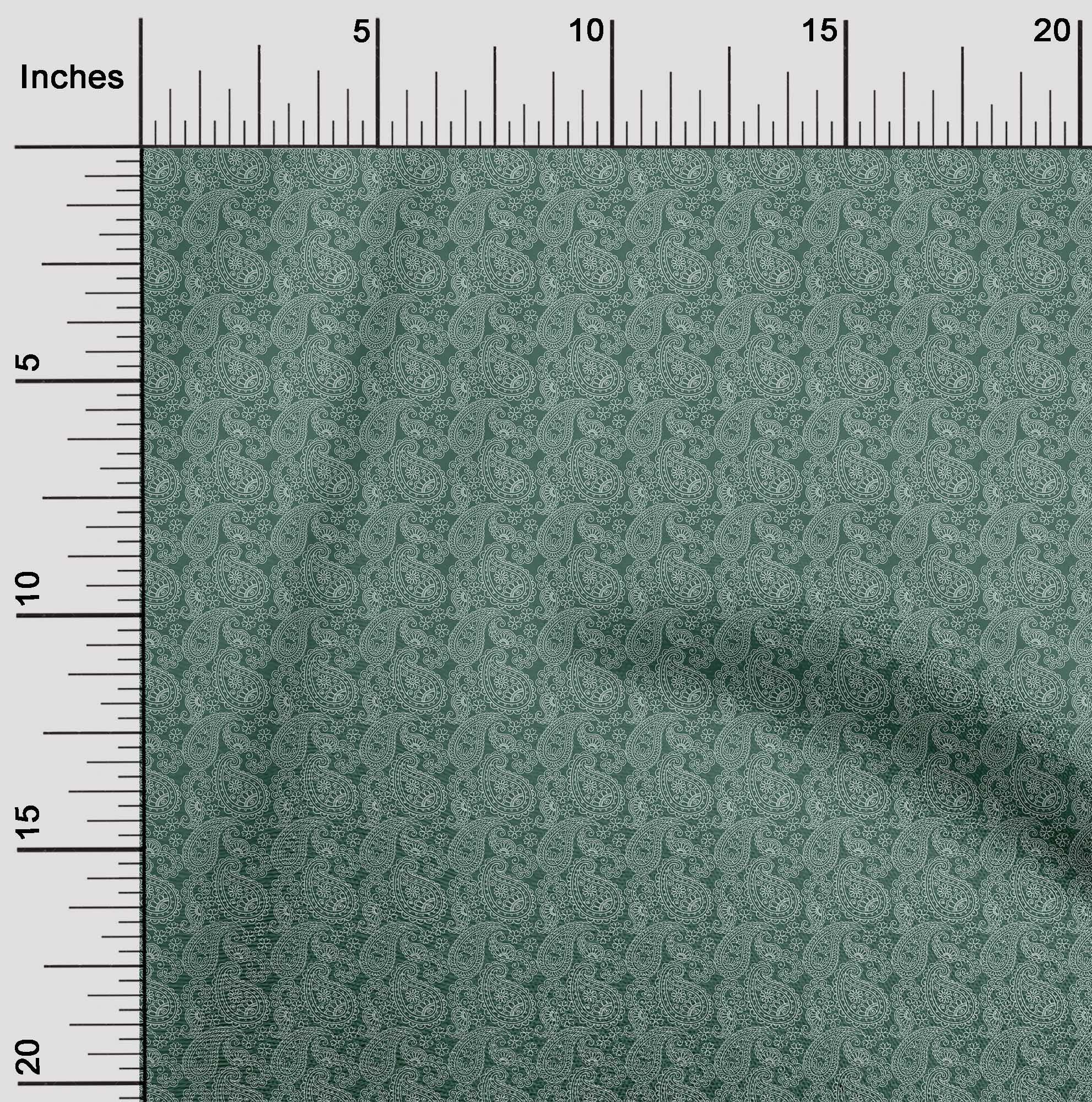oneOone Teal Green Polyester Spandex Paisley Print Fabric - 56 Inch Wide for DIY Clothing, Quilting & Crafts | Perfect for Asian-Inspired Apparel, Home Decor & Sewing Projects