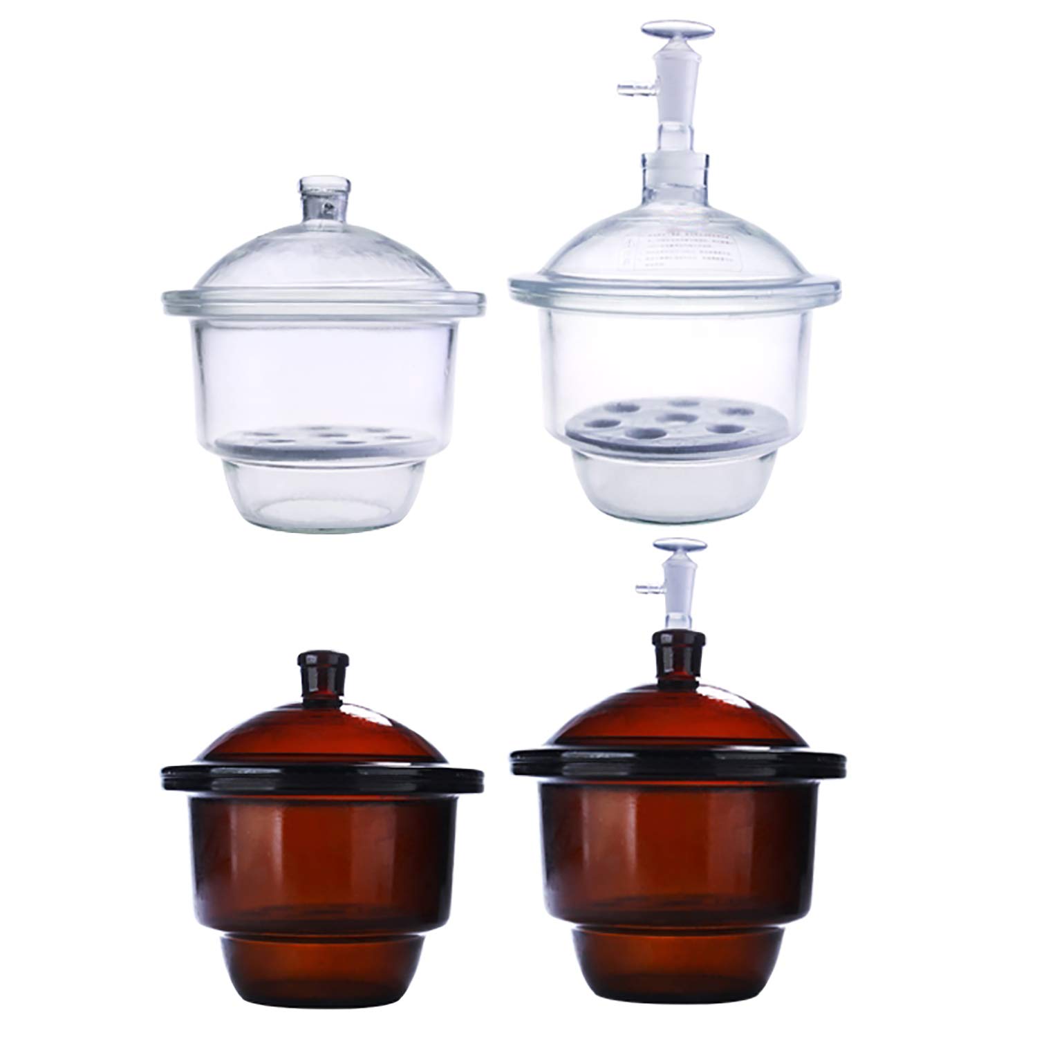 240mm (9.5 Inch) Vacuum Desiccator Jar with Porcelain Plate - Laboratory Grade Glass Drying Container with Ground Glass Stopper - Ideal for Chemical Storage, Moisture Removal & Scientific Experiments
