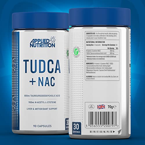 Applied Nutrition TUDCA + NAC Supplement - 90 Capsules, Liver Support & Detox, Unflavored - Ideal for Liver Health, Detoxification, and Hangover Recovery