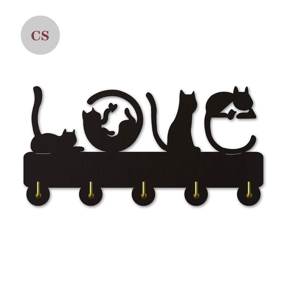 Cat Say Love Key Hooks - Heavy Duty Wall Hooks (20LB Max), Wooden Key Holders for Entryway, Kitchen & Living Room - Perfect Housewarming & Lover Gift - Ideal for Organizing Keys, Hats, Coats & Bags in Home, Office or Dorm