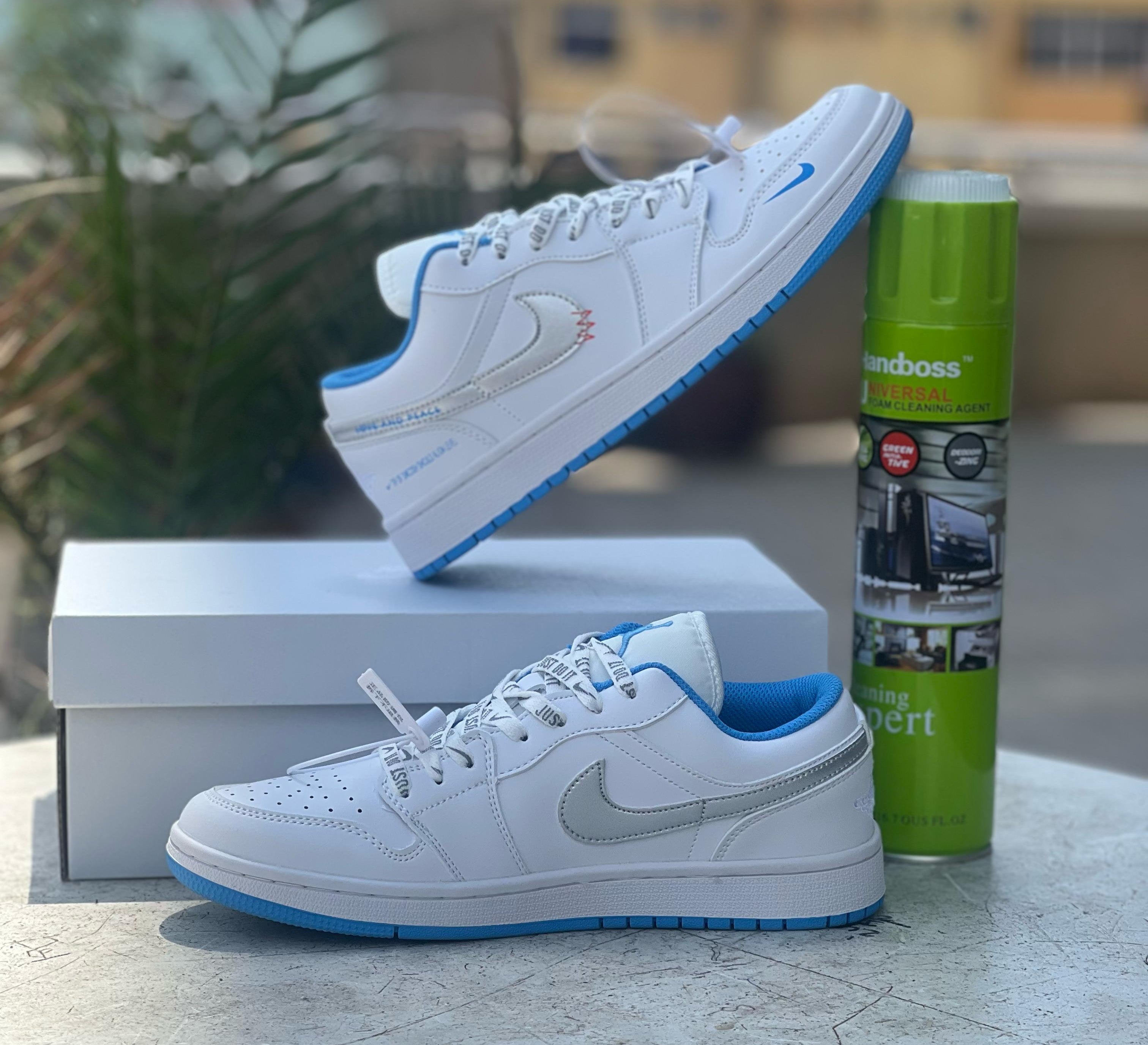 Nike Air Jordan 1 Low Sneakers - White & Blue Retro Basketball Shoes for Men & Women | Casual Wear, Street Style & Sports Fashion