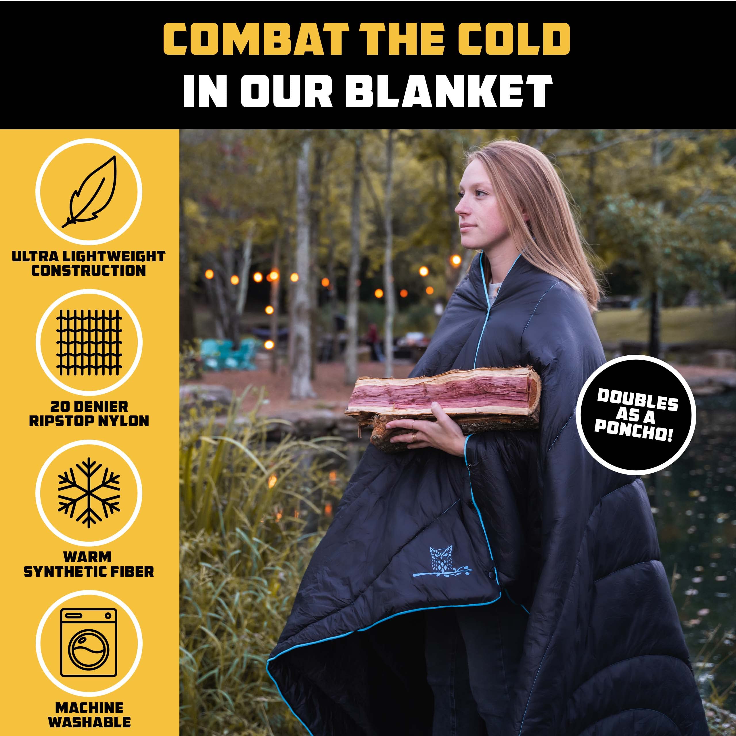 Wise Owl Outfitters Double Camping Hammock with Pillow & Blanket - Lightweight Waterproof Portable Hammock for Backpacking, Hiking, Travel - Perfect Outdoor Gear for Camping, Beach, Backyard Relaxation - Blue