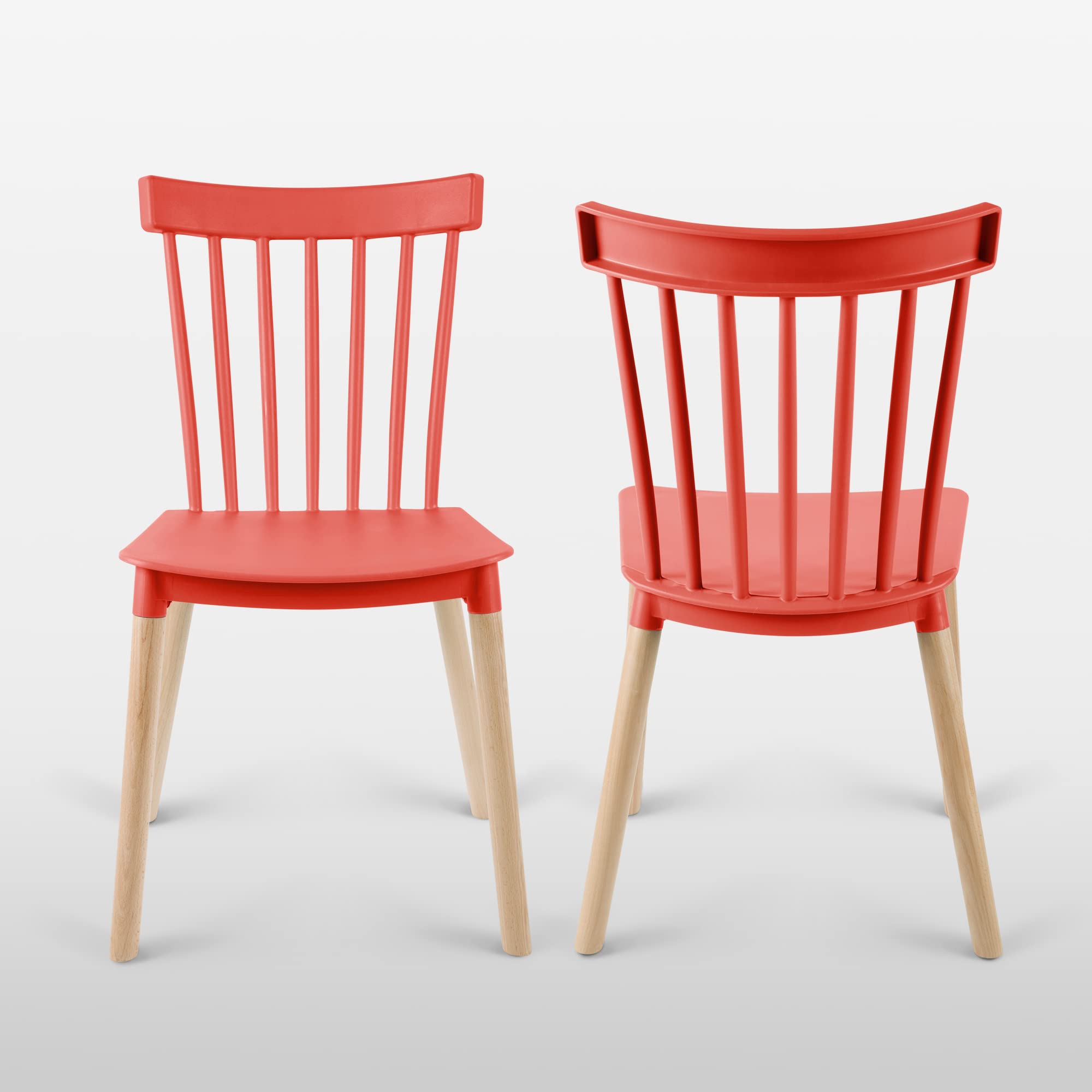 Modern Plastic Armless Dining Chairs with Wooden Legs - Set of 4 Contemporary Stackable Side Chairs for Kitchen, Dining Room, Restaurant, Cafe, Office & Home Decor - Perfect for Small Spaces, Breakfast Nooks and Waiting Areas