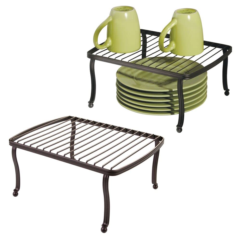 mDesign Decorative Metal Wire Kitchen Pantry Organizer - Countertop & Cabinet Storage Shelf for Food, Dishes, Plates, Bowls, Mugs, Glasses - 2 Pack Bronze - Perfect for Small Kitchen Organization & Space Saving