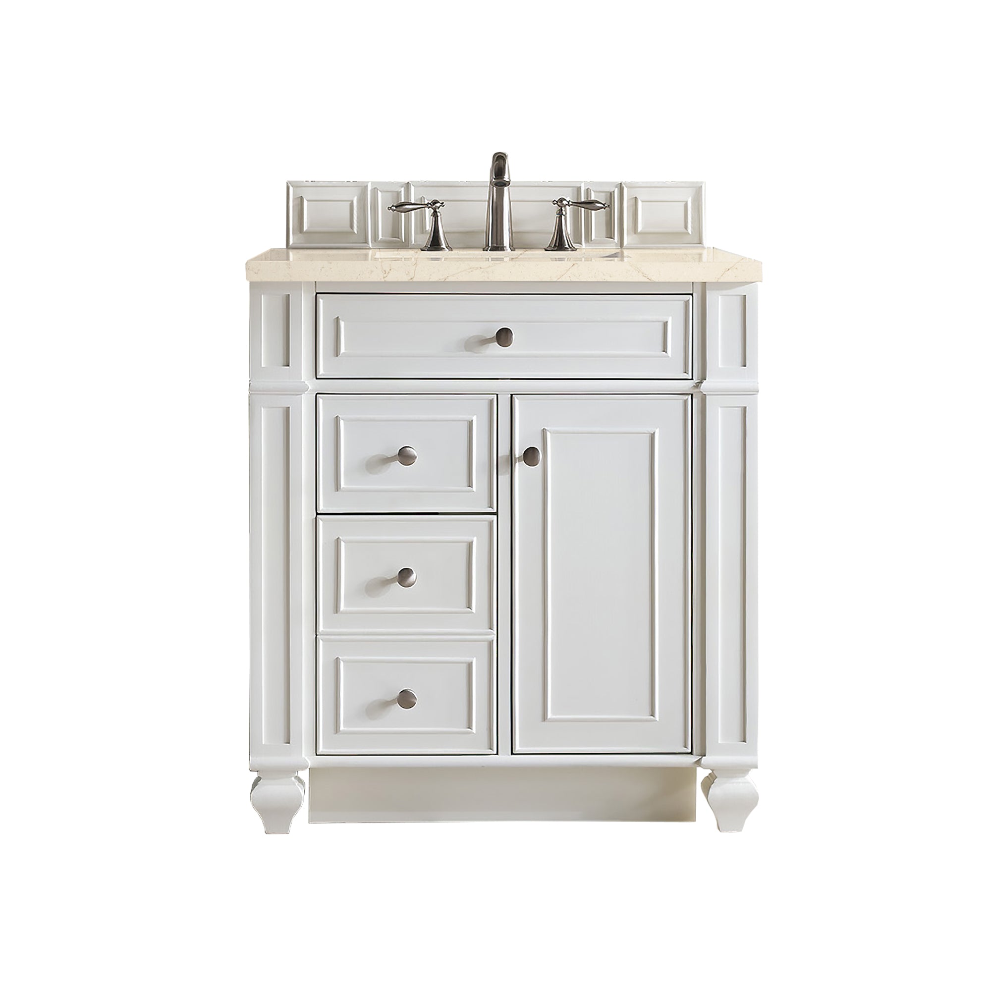 Bristol 30 Inch Single Bathroom Vanity Set with 3CM Eternal Marfil Quartz Countertop in Bright White - Perfect for Modern Master Bathrooms & Powder Rooms