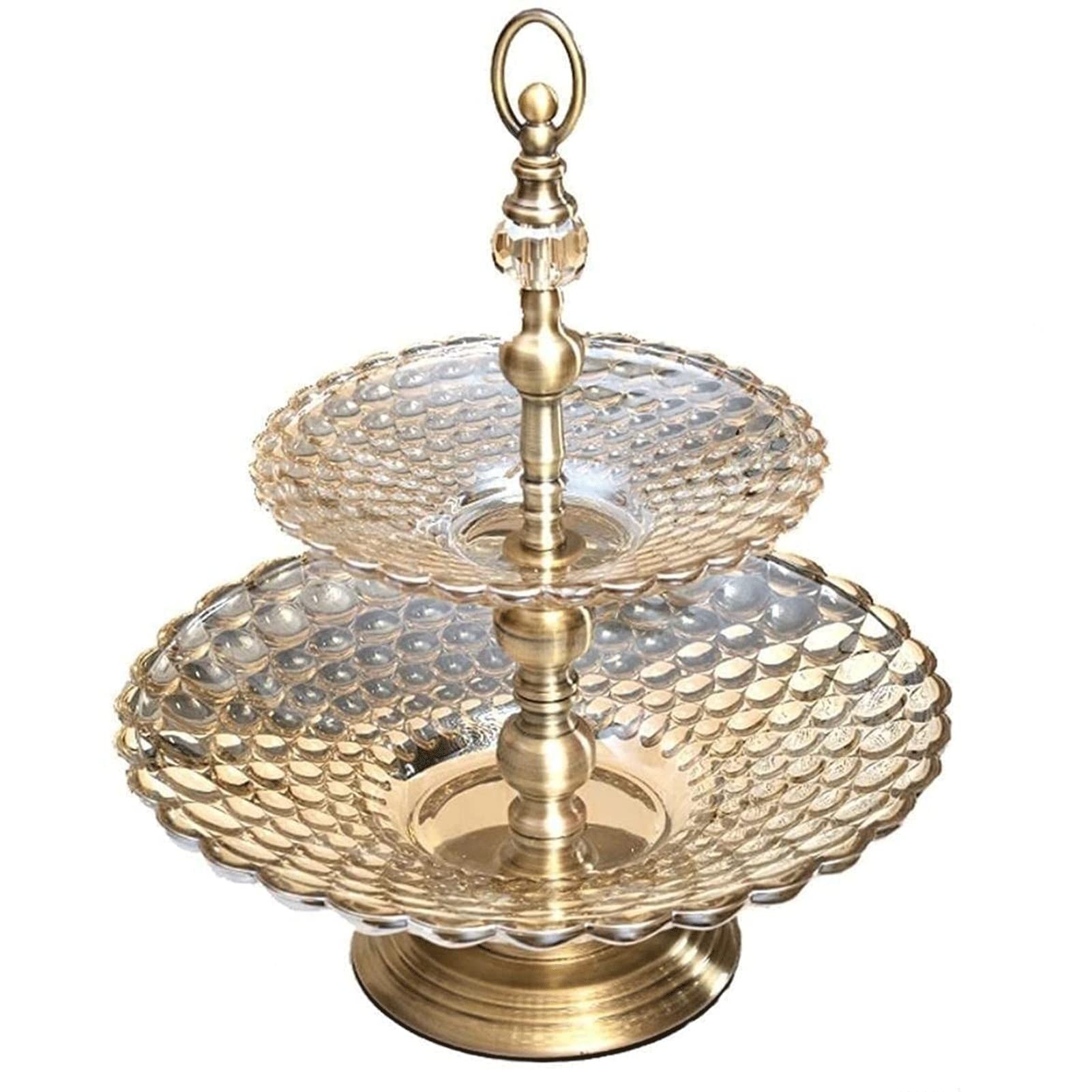 Double-Layer Crystal Glass Fruit Basket - 2 Tier Fruit Tray Holder for Wedding, Birthday & Dessert Display - Perfect for Cupcake Stands, Candy Buffets & Kitchen Organization