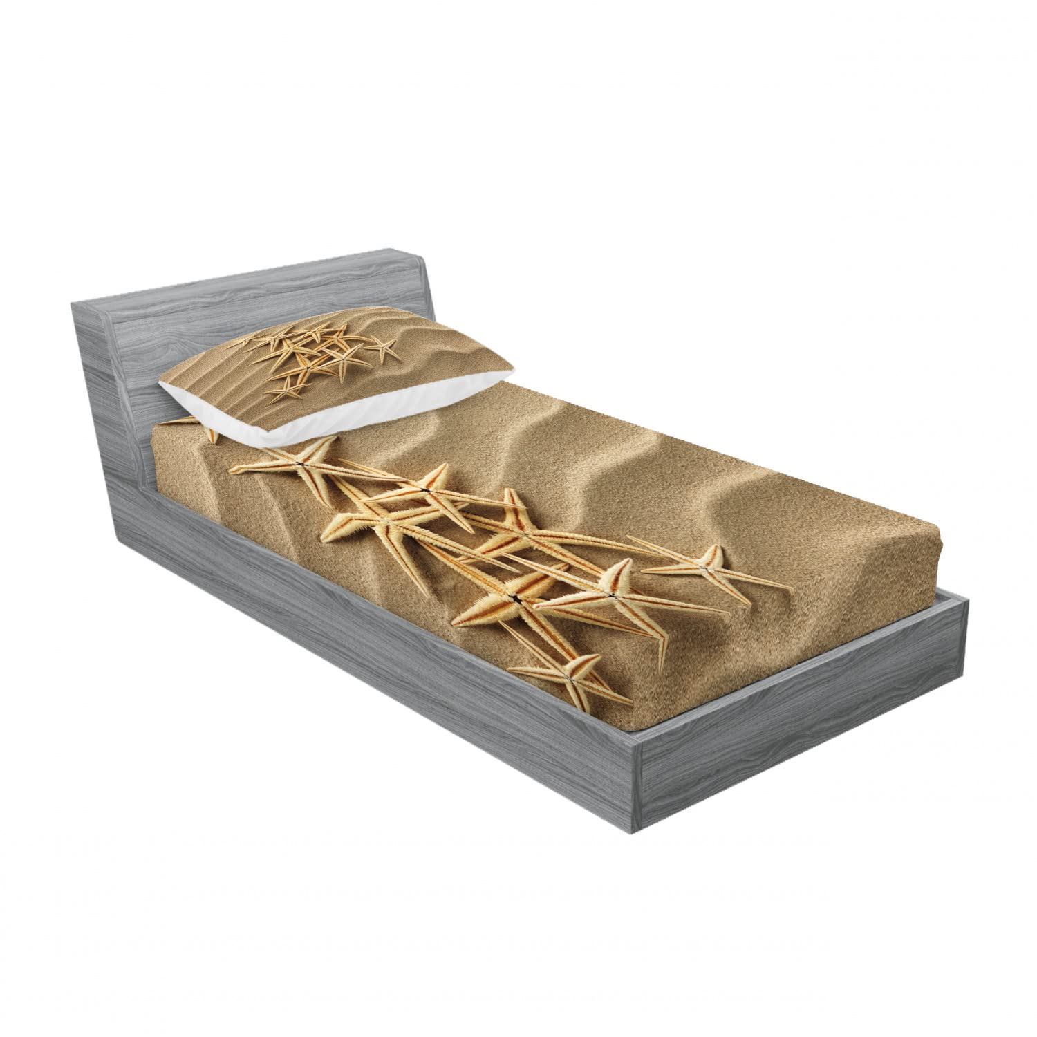 Ambesonne Starfish 2-Pack Twin Fitted Sheet & Pillow Sham Set - Tree from Shells Design, 4-Piece Bedding Decor in Pale Brown | Perfect for Beach House, Guest Room & Coastal Themed Bedrooms