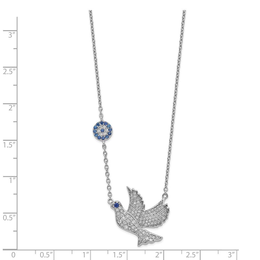 925 Sterling Silver Blue & Clear CZ Cubic Zirconia Dove Pendant Necklace with 2 Inch Extension Chain - Elegant Jewelry Gift for Women, Perfect for Weddings, Anniversaries & Special Occasions