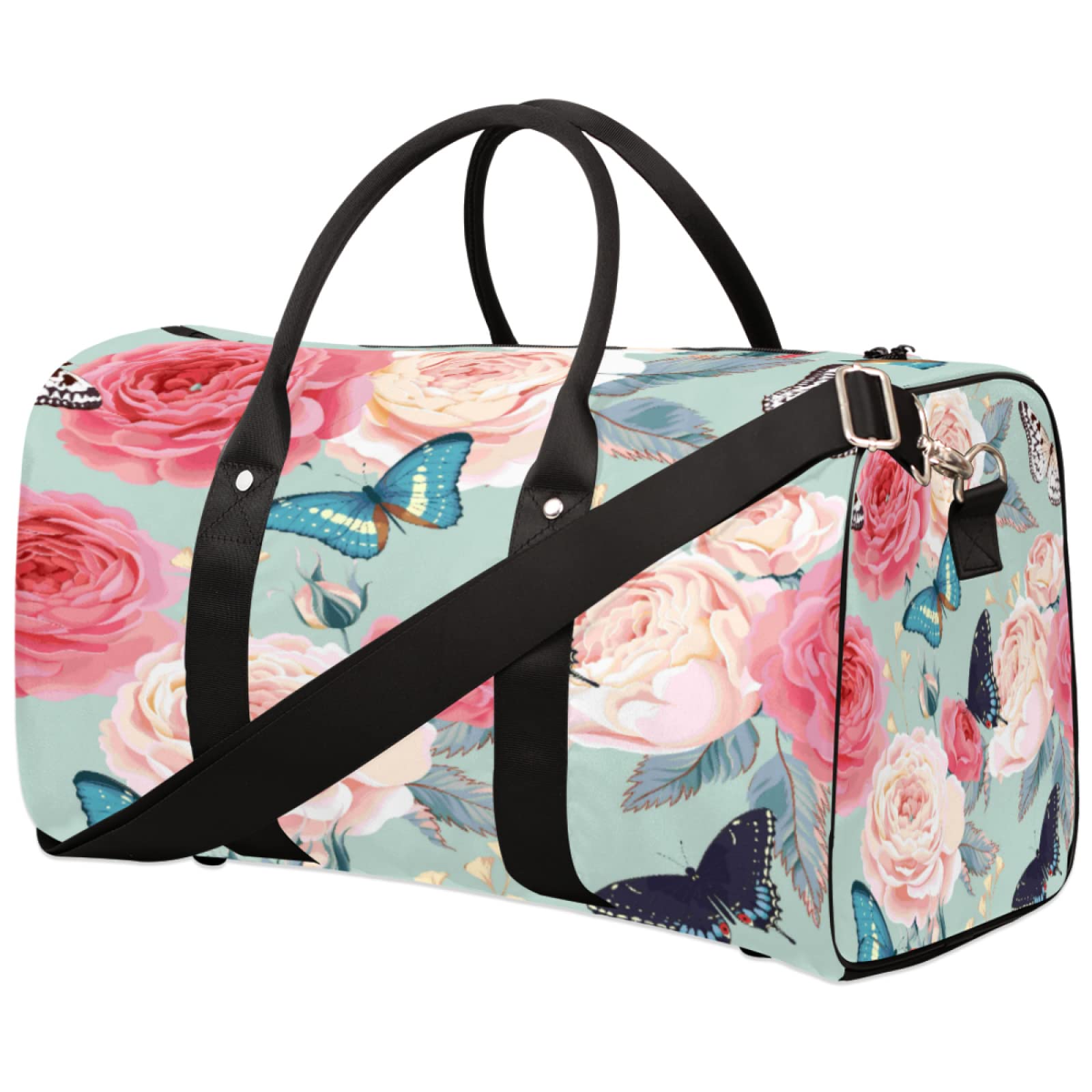 **Foldable Sports Travel Duffel Bag for Men & Women - Lightweight Weekender Overnight Bag with Floral Butterfly Design - Perfect for Gym, Travel, Camping & Weekend Getaways**