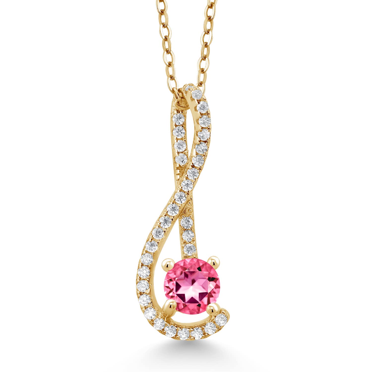 18K Yellow Gold Plated Silver Pendant Necklace with White Created Sapphire & Pink Topaz | Elegant Jewelry Gift for Women | Perfect for Weddings, Anniversaries & Special Occasions