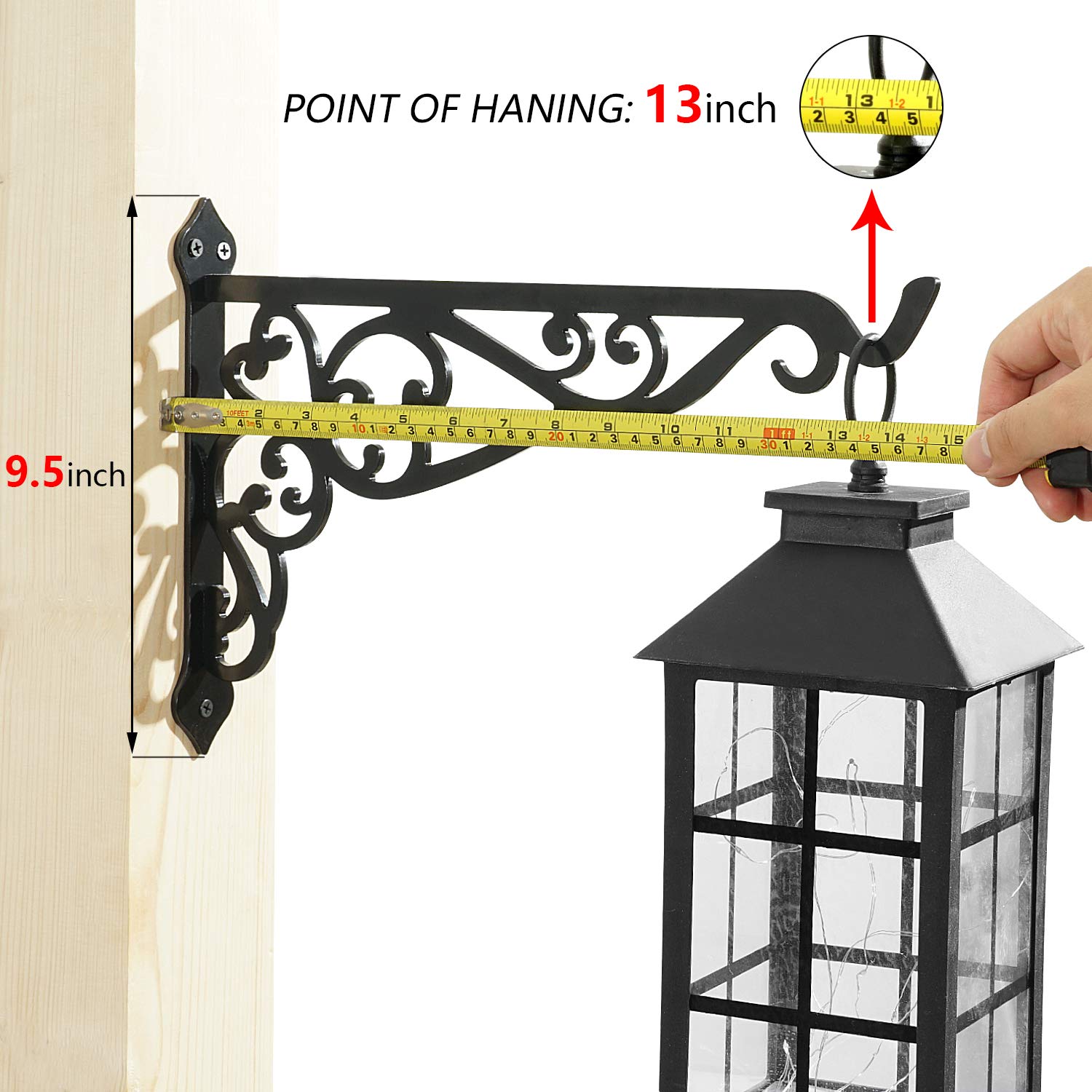 14 Inch Black Iron Hanging Plant Bracket - Outdoor Wall Hook for Lanterns, Bird Feeders, Wind Chimes & Decorative Signs - Perfect for Garden, Patio & Porch Decor
