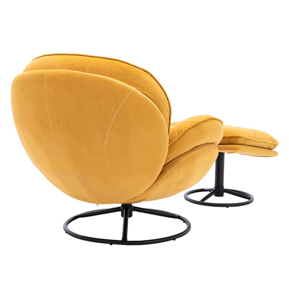 Velvet Swivel Accent Chair with Ottoman Set - 360 Degree Rotating Modern Lounge Chair with Footrest, Comfortable Armchair for Living Room, Bedroom & Office - Yellow Soft Fabric Leisure Sofa for Relaxing & Reading