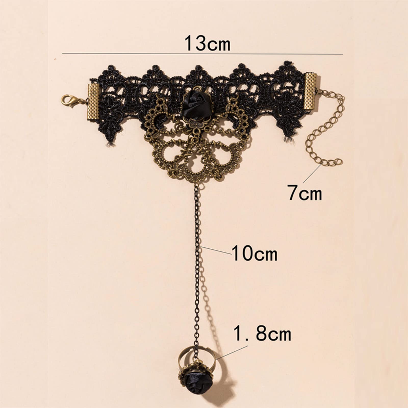 Vintage Black Lace Finger Bracelet with Rose Flower - Gothic Slave Bracelet Jewelry for Women & Girls | Hand Chain Bracelet for Cosplay, Gothic Fashion & Boho Style
