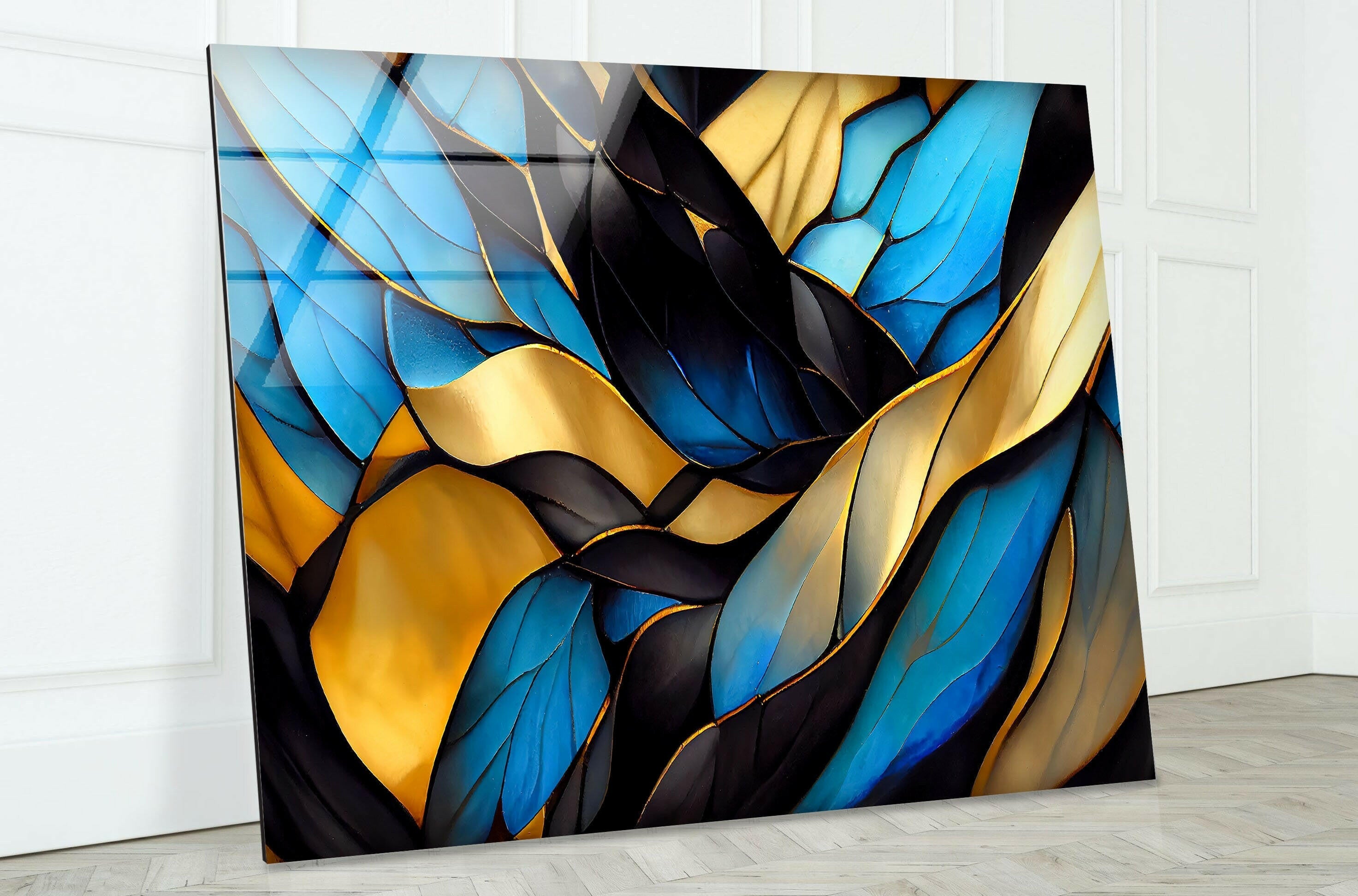 Blue Stained Waves Glass Wall Art - Handmade Ocean Themed Decorative Panel for Living Room, Bedroom & Office - Perfect Coastal Home Decor Gift