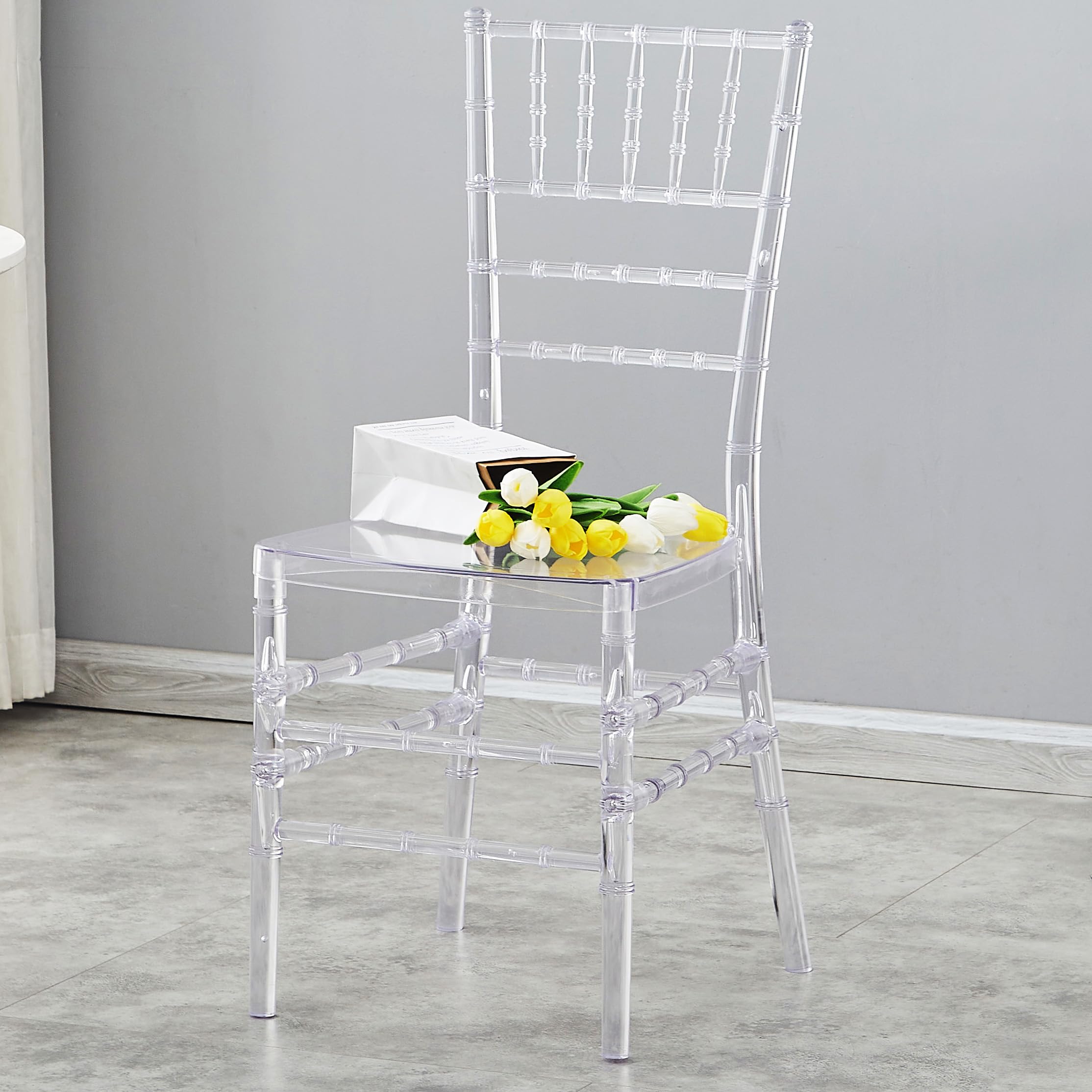Clear Chiavari Chairs - Transparent Acrylic Plastic Dining Chairs, Sturdy Armless Accent Chairs for Wedding, Banquet, Party, Event, Kitchen & Rental Business - Perfect for Elegant Dining, Home Decor & Commercial Use