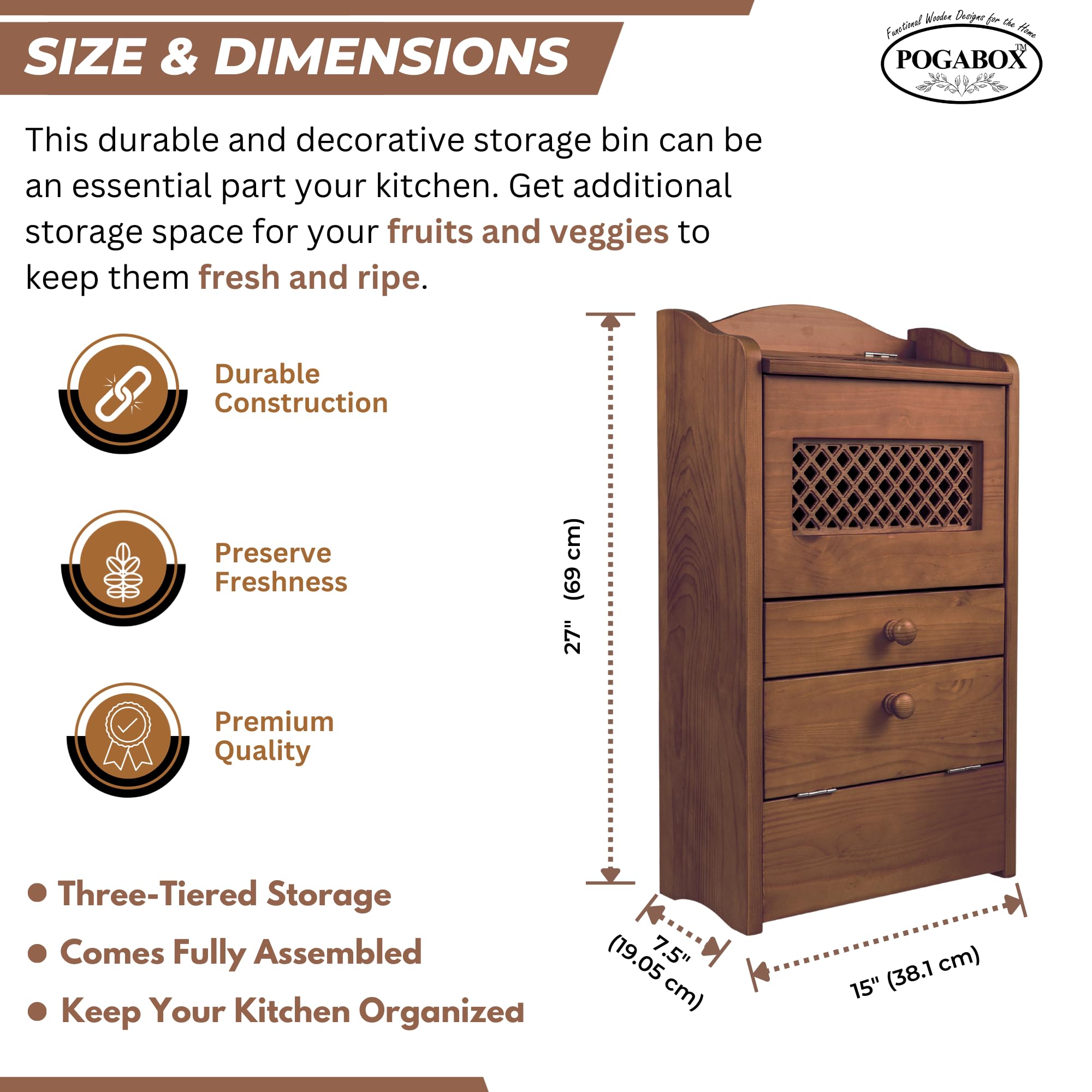 Wooden Potato Onion & Garlic Storage Box - Airtight Kitchen Vegetable Organizer with Flip Top Lid for Fresh Produce Storage | Perfect for Pantry, Countertop & Farmhouse Kitchen Decor