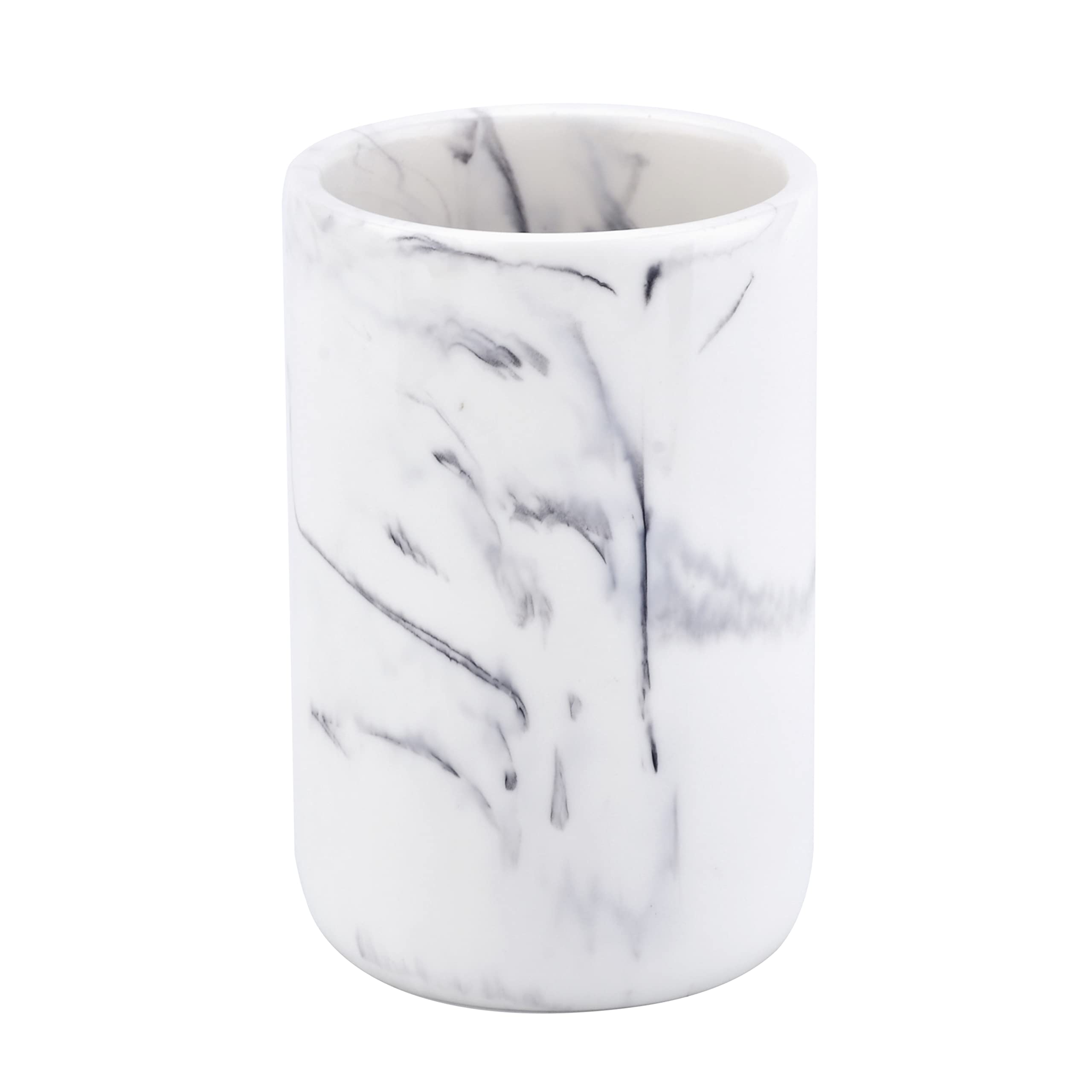 White Marble Look Resin Bathroom Tumbler Cup - Multifunctional Toothbrush & Toothpaste Holder, Pencil Organizer for Bathroom Countertop | Stylish Vanity Accessory for Modern Home Decor