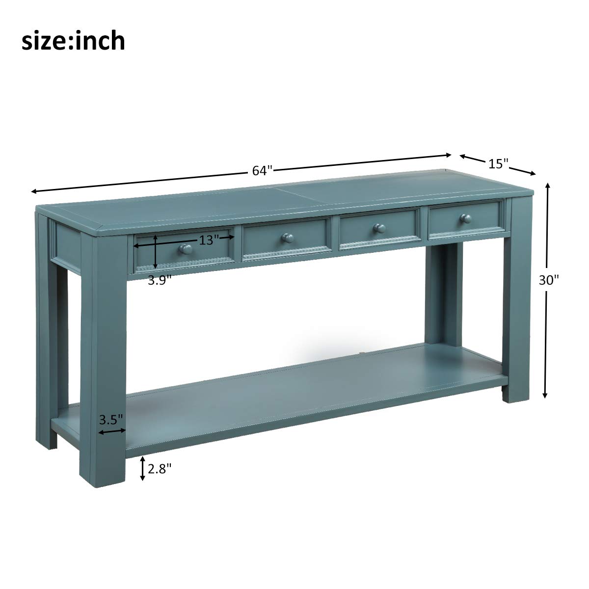 Merax Retro Blue Modern Wood Foyer Console Table with 2 Drawers & Bottom Shelf - Entryway Hallway Sofa Table - Perfect for Small Spaces, Living Room Decor & Apartment Entryways