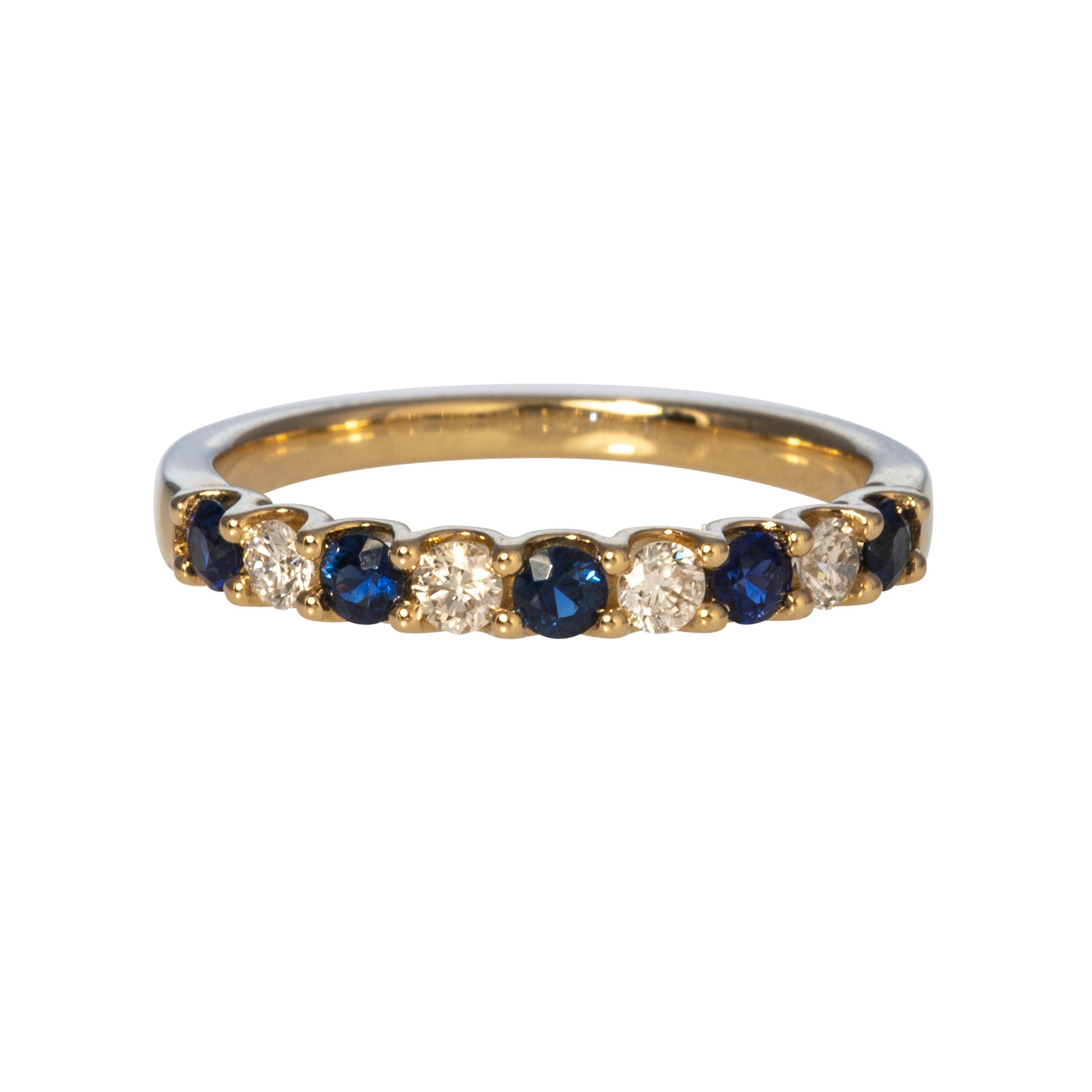 14K Yellow Gold Sapphire & Diamond Halfway U Prong Ring - Elegant Wedding Band, Anniversary Gift for Her, Perfect for Engagement & Special Occasions