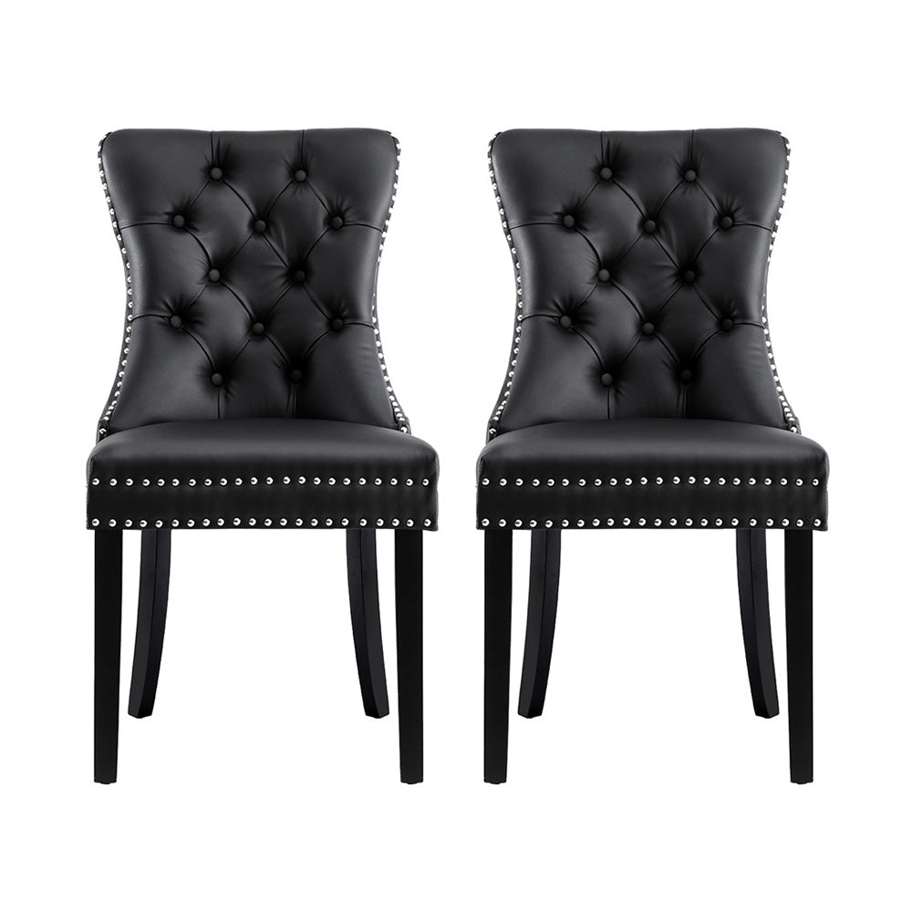 Artiss 2-Piece Black Leather Dining Chairs Set - Modern Comfortable Kitchen & Dining Room Seating for Home, Restaurant, or Office