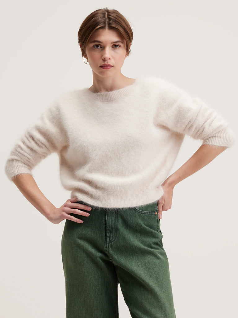 Bellerose Datev V Neck Sweater in Parchment - Women's Casual Knit Pullover for Fall & Winter Fashion | Perfect for Office, Date Night and Weekend Outfits