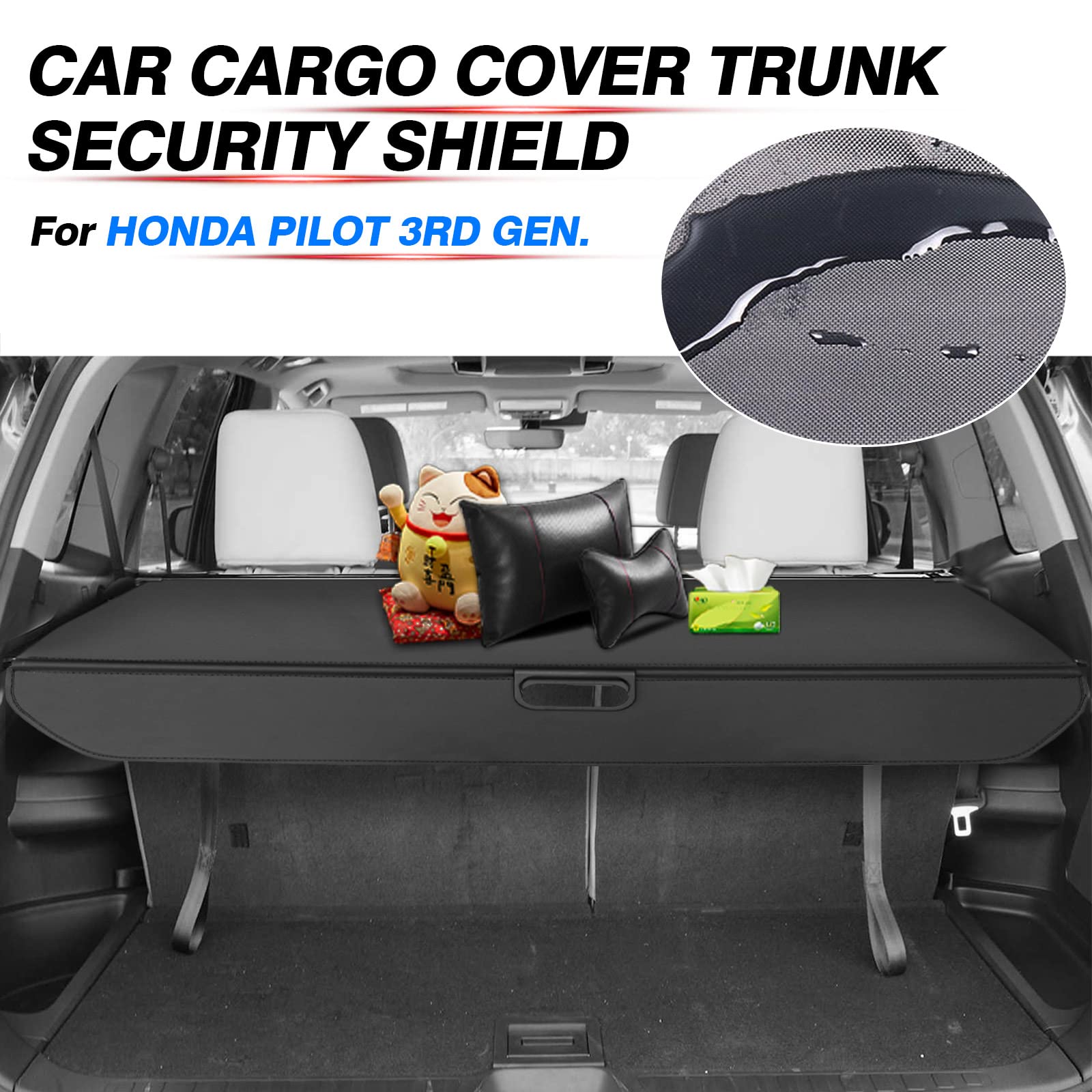 2016-2021 Honda Pilot Cargo Cover - Retractable Trunk Shade for 3rd Row SUV Accessories | No Gap Luggage Protector | Perfect for Road Trips, Grocery Storage & Pet Travel