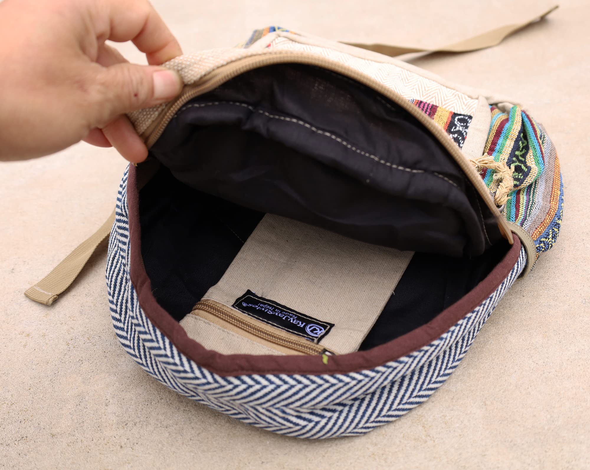 Handmade Natural Hemp Backpack for Women - Lightweight Eco-Friendly Daypack - Nepal Crafted Small Purse for Travel, Hiking & Daily Use (DAYPACK3)