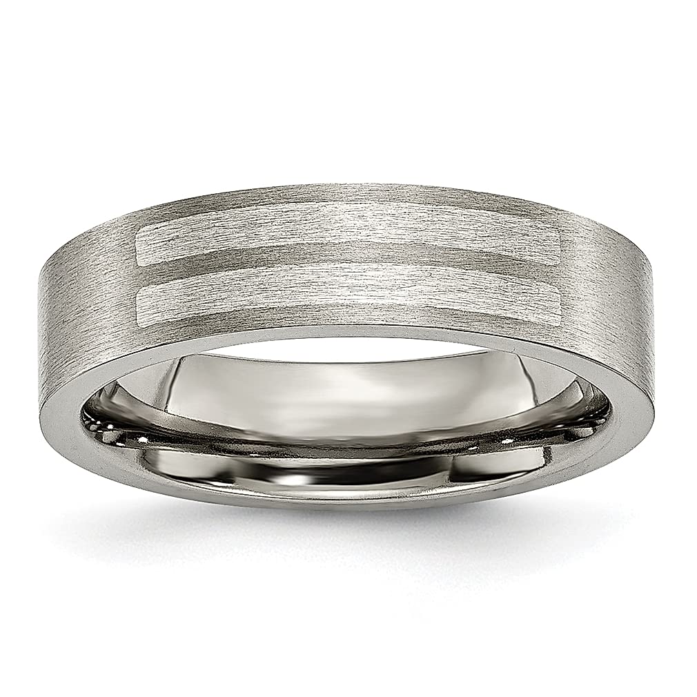 ICE CARATS Titanium Brushed 925 Sterling Silver Inlay 6mm Flat Wedding Ring Band - Durable & Hypoallergenic Fine Jewelry for Women - Perfect Anniversary, Engagement & Bridal Gift for Her - Everyday Wear & Special Occasions