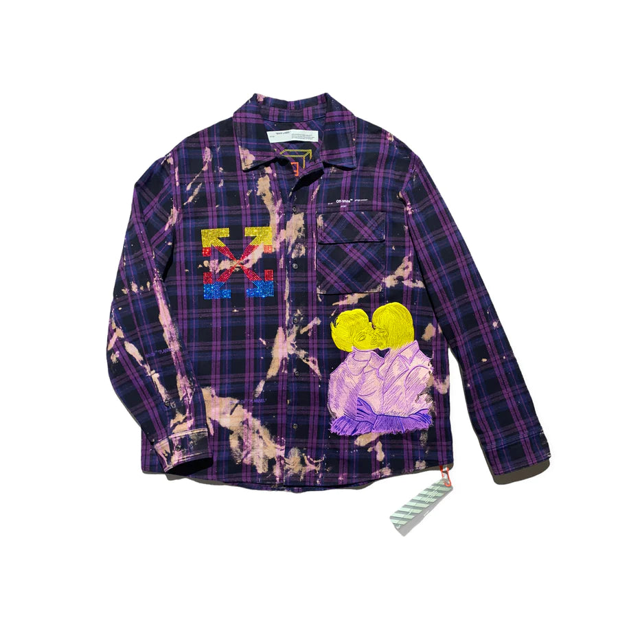 Off White x Murder Bravado Crystal Kiss Purple Flannel Shirt - Stylish Streetwear for Men & Women | Perfect for Casual Outfits, Concerts and Urban Fashion