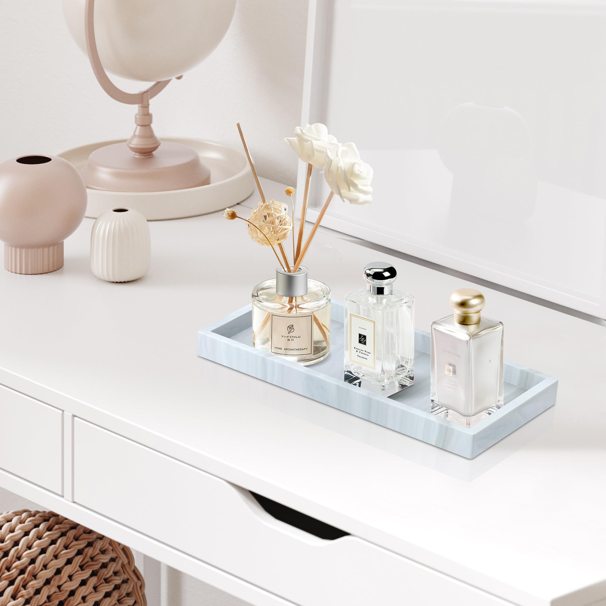 EGWON Shatterproof Silicone Bathroom Vanity Tray - Thick Durable Soap Dispenser & Perfume Organizer for Toilet Tank, Dresser Tops - Perfect for Bathroom Counter, Sink, and Vanity Organization
