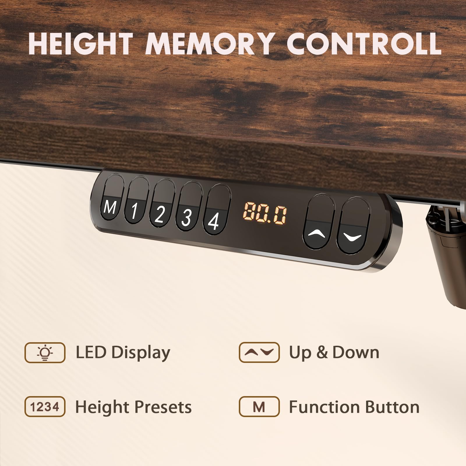 48 x 24 Inch Adjustable Height Standing Desk - Whole-Piece Desktop with 4 Memory Presets, Ergonomic Home Office Desk (Brown) | Perfect for Remote Work, Gaming & Study Spaces