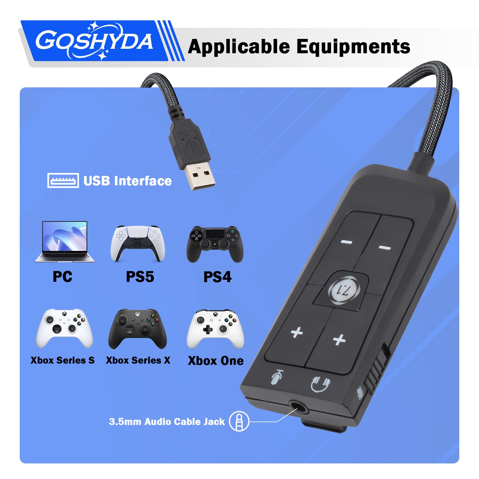 USB to 3.5mm Audio Adapter for Kingston Cloud II Gaming Headset - 7.1 Channel USB Sound Card Compatible with PS5, Xbox Series X/S - Perfect for Gaming, Streaming & Virtual Meetings
