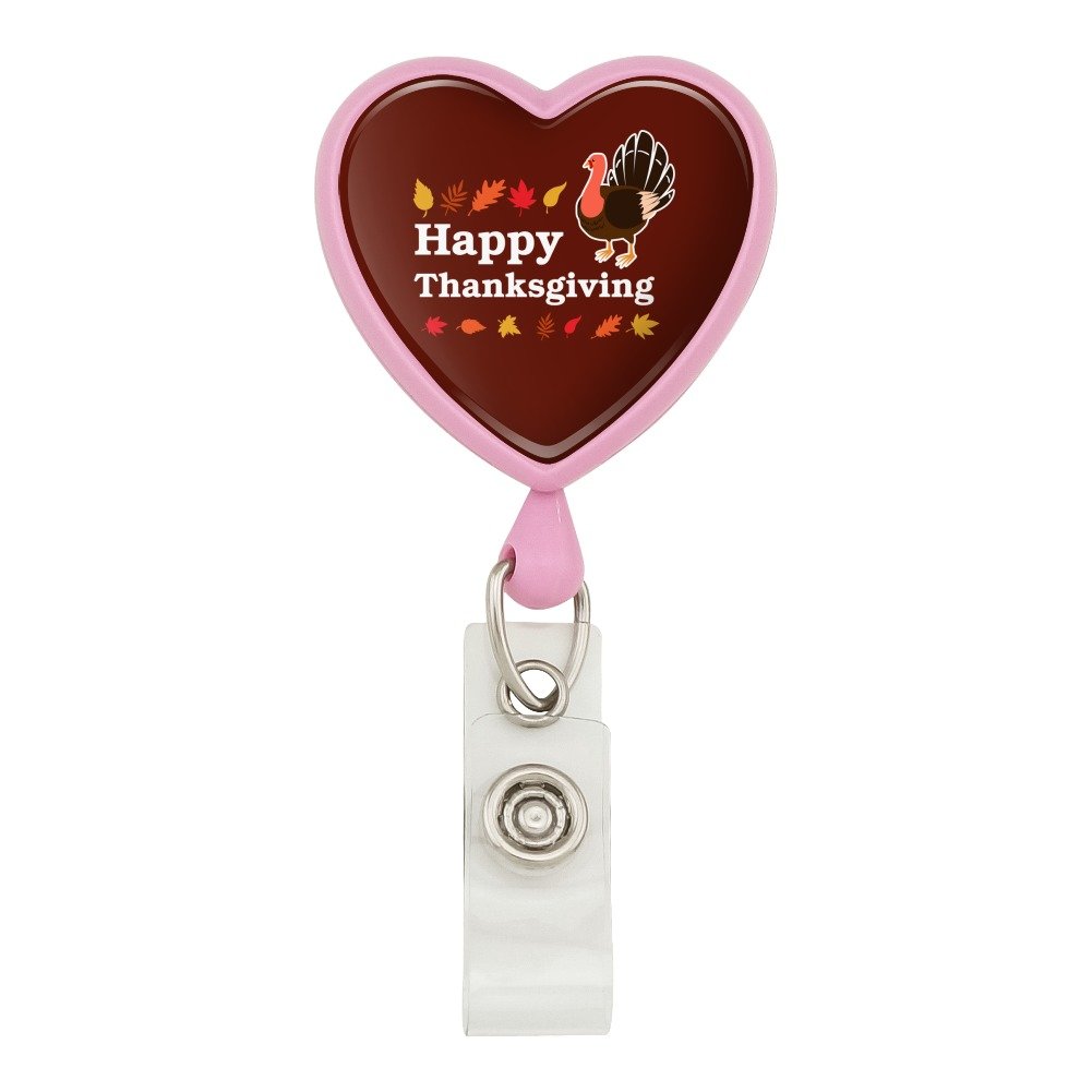 Retractable ID Badge Holder with Thanksgiving Turkey Heart Design - Pink | Perfect for Office, School, and Event Security