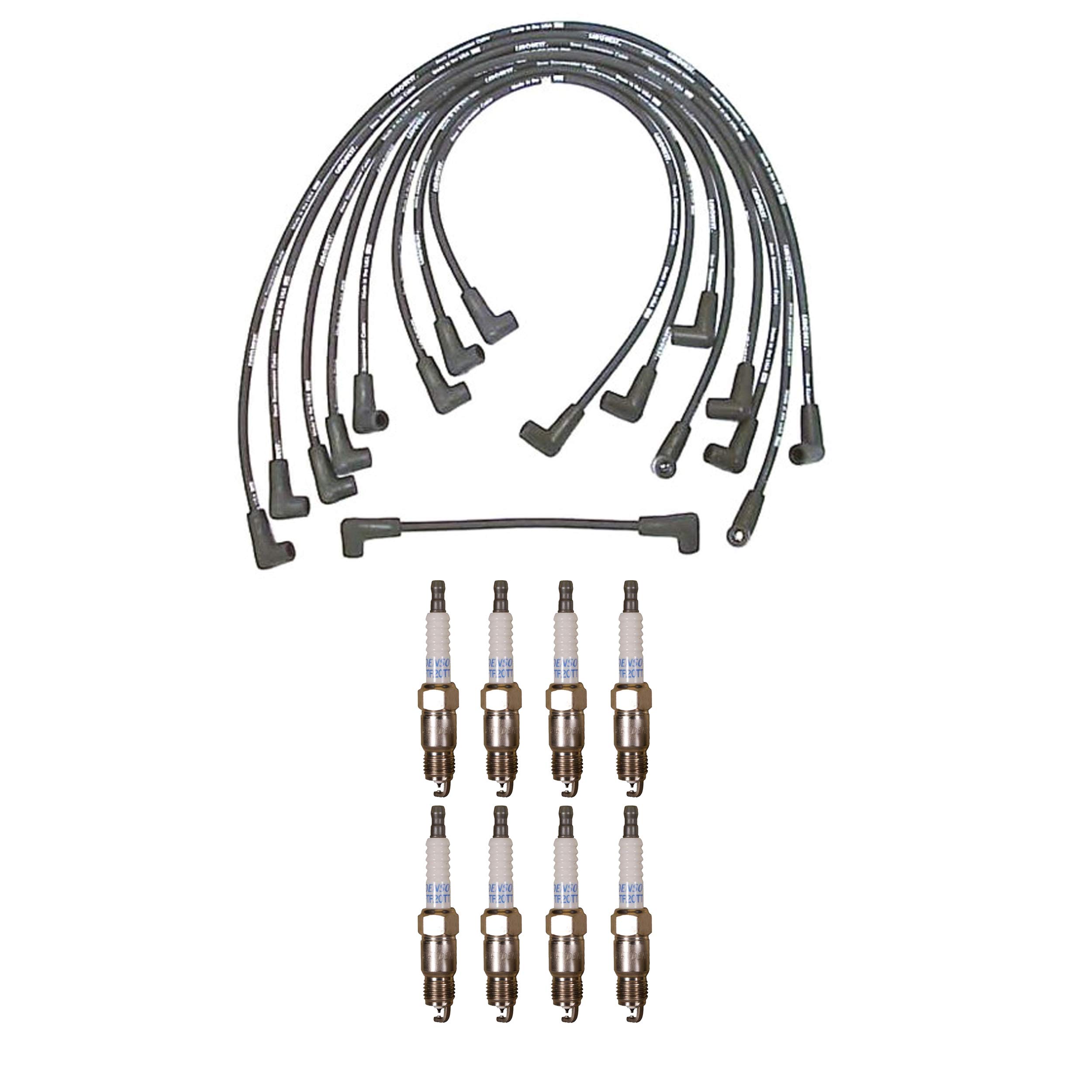Denso 8mm Wire Set & 8 Platinum TT Spark Plugs 0.040 Gap Kit for Chevy GMC V8 Engines - Improve Performance & Fuel Efficiency for Trucks, SUVs, and Performance Vehicles